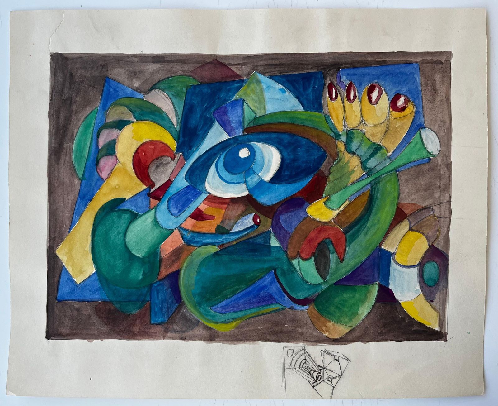 Guy Nicod Abstract Eye Composition French Modernist Watercolour By Guy Nicod photo furniture
