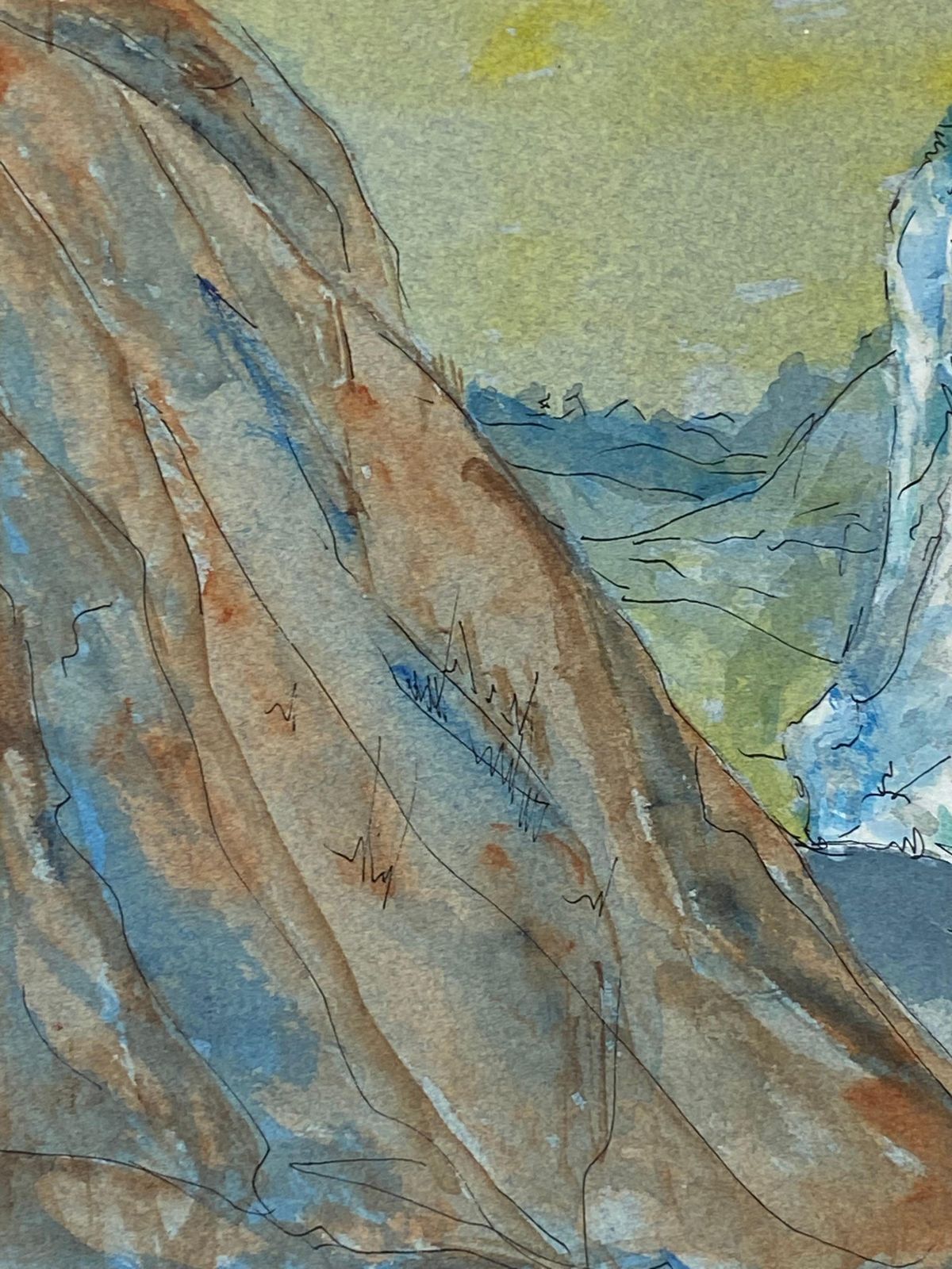 Unknown 1950's French Modernist/ Cubist Painting Signed, Through The Mountains photo 190.0