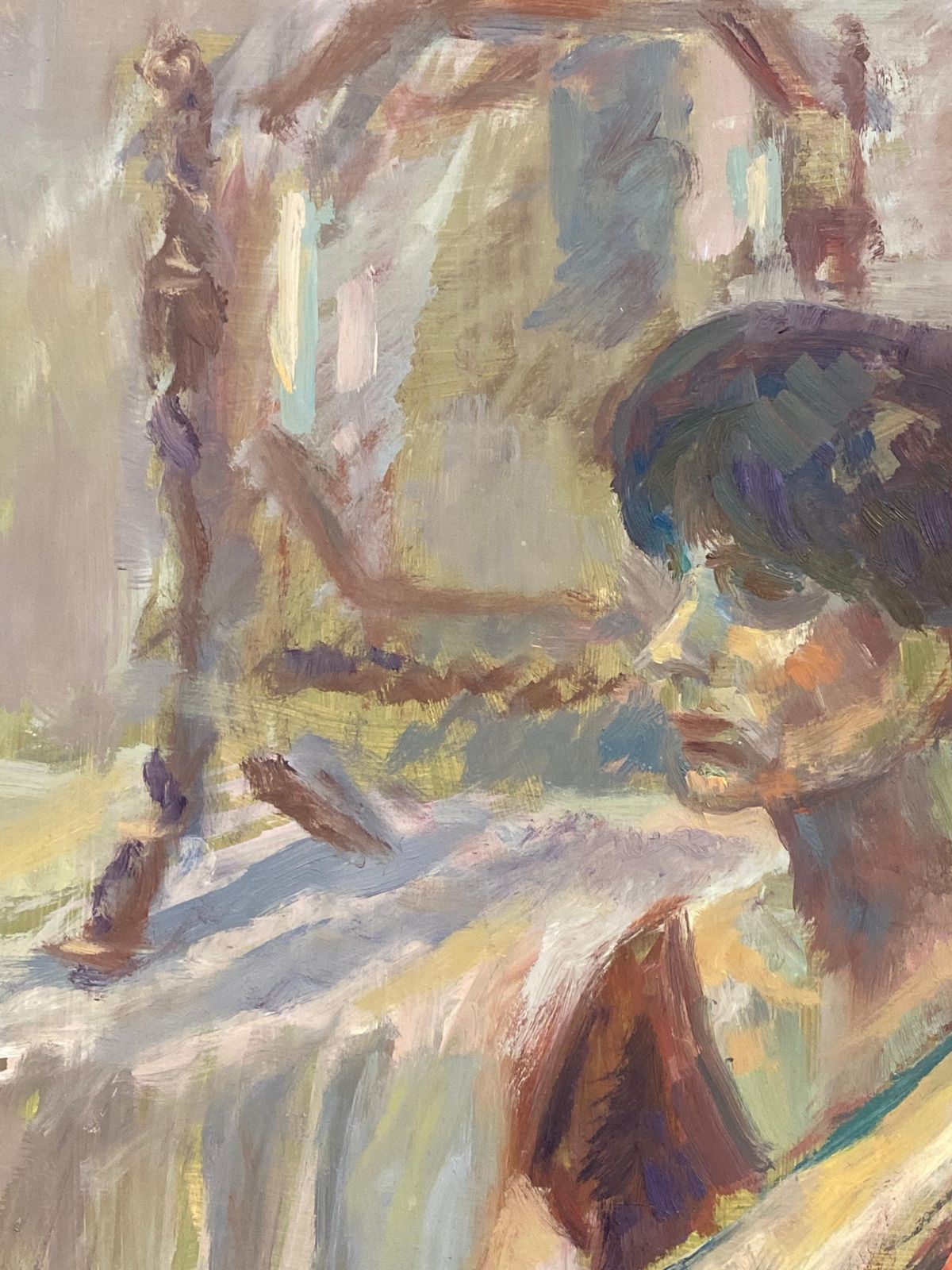 Unknown Large 1960's British Original Oil Painting, Woman Sat On Chair Circa 1960s photo vintage