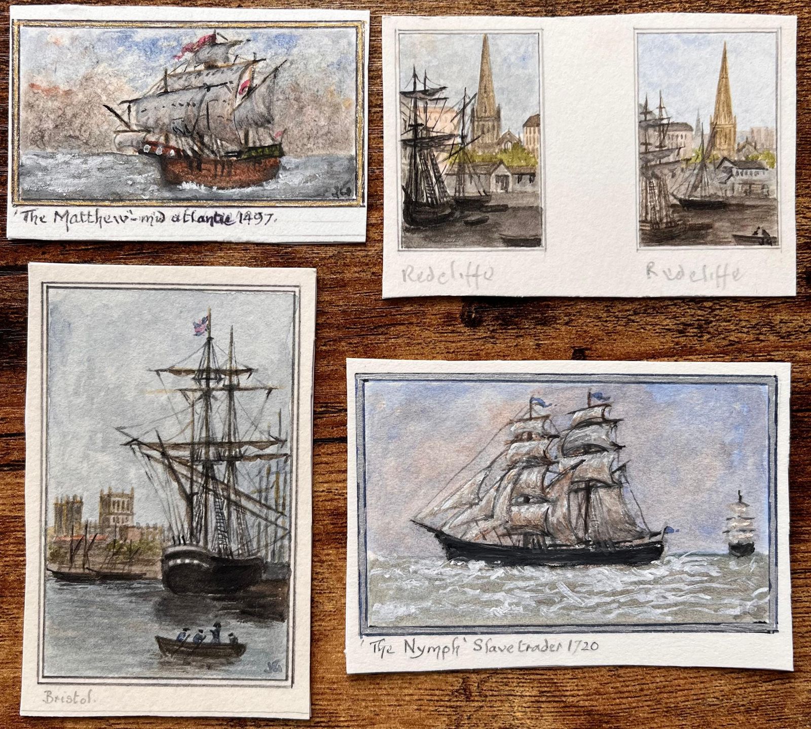 Jack Grunwell Set Of Five Miniature Maritime Watercolors Of Bristol Ships And Redcliffe photo furniture