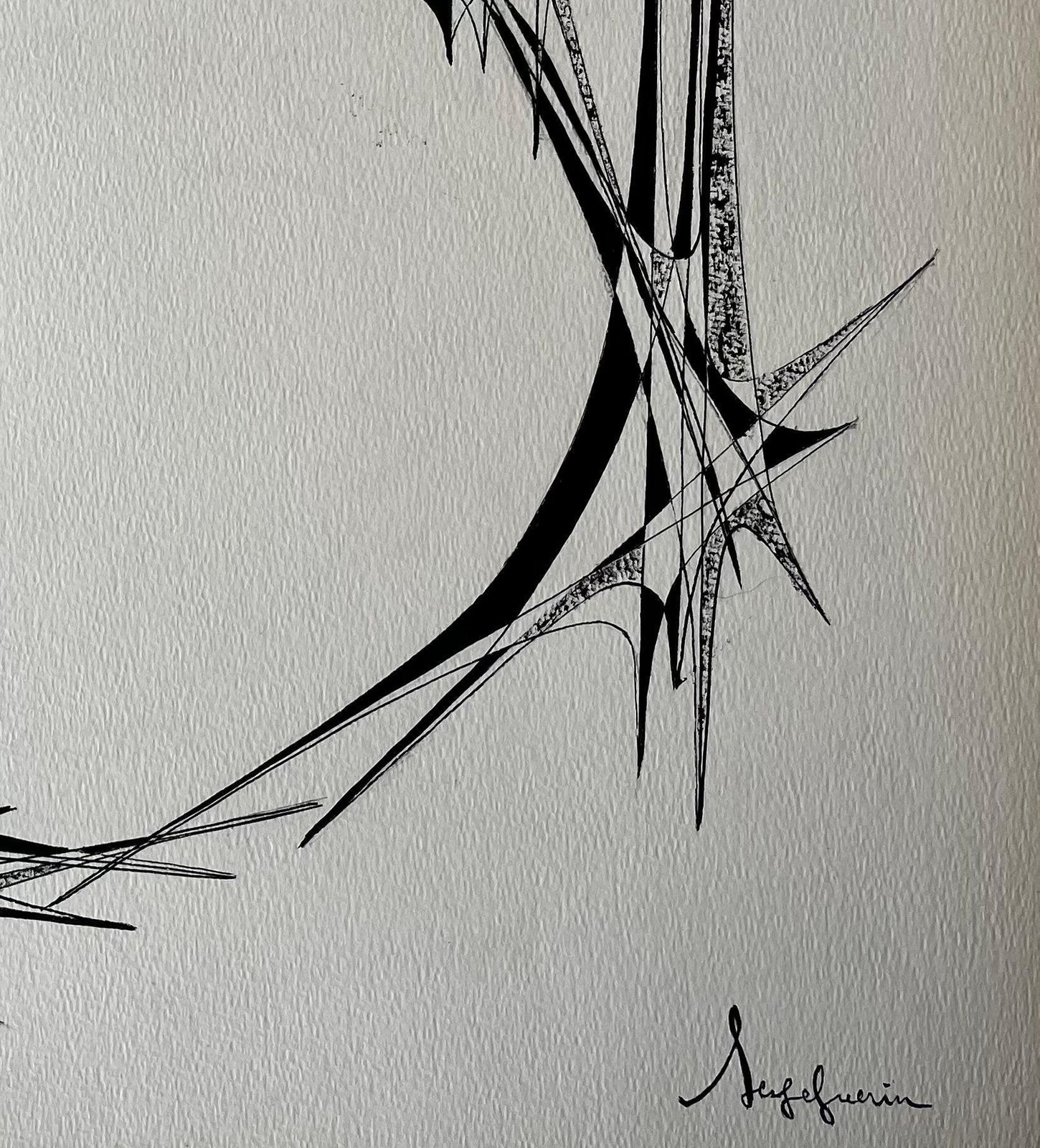 Serge Guerin (1916) Mid Century French Geometric Abstract Circular Composition Ink On Paper photo Art