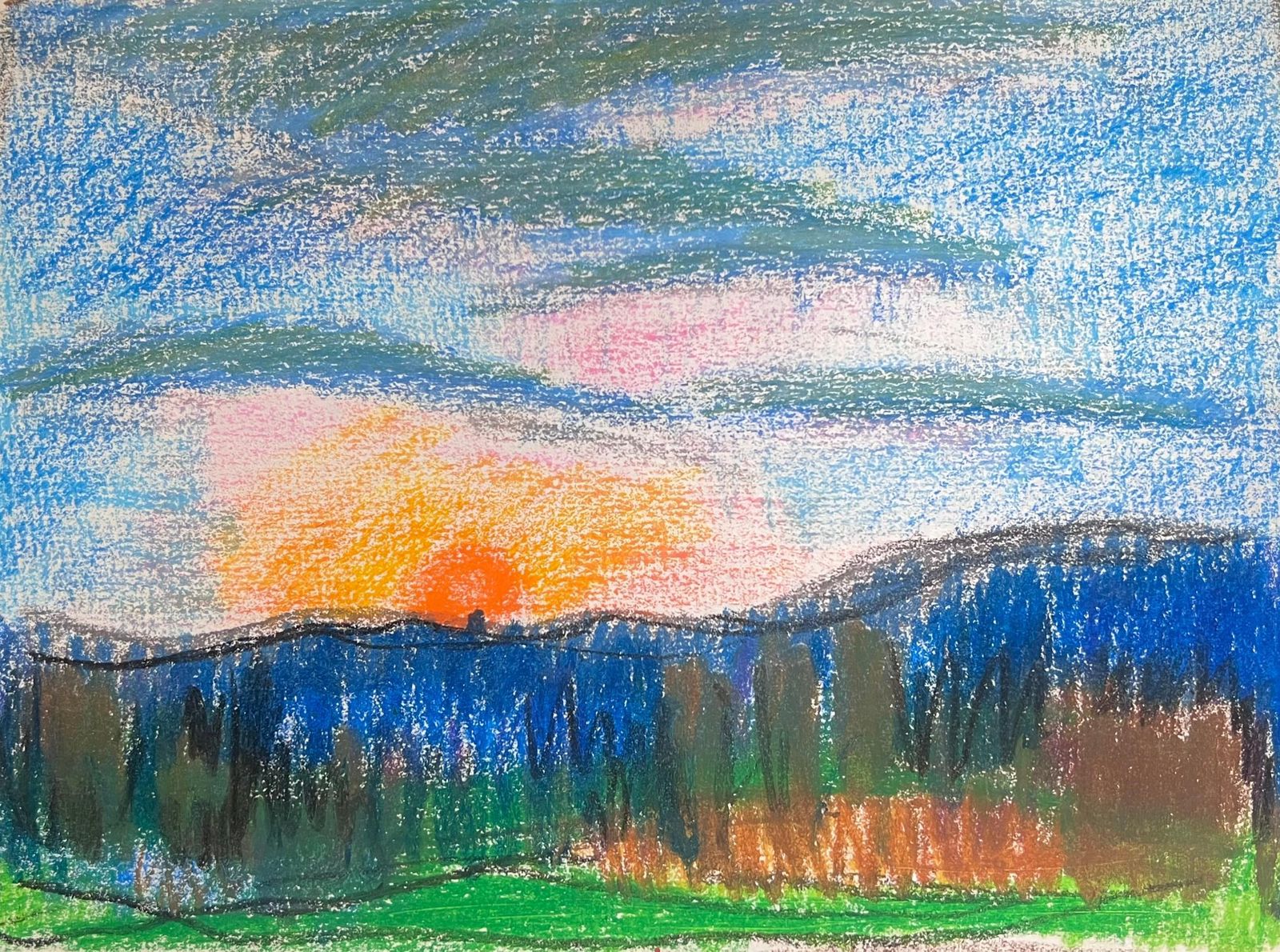 Akos Biro 20th Century French Expressionist Sunrise Peering Through The Sky Over Meadows