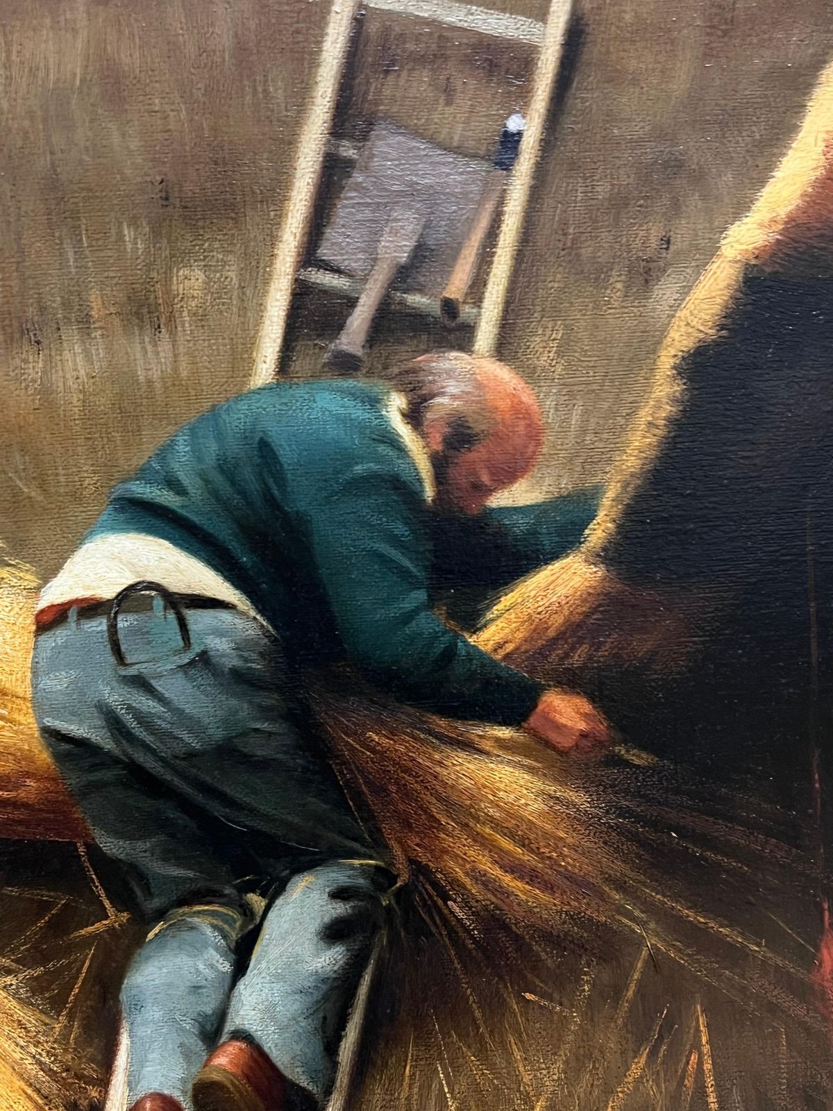The Thatcher Traditional English Rural Crafts Oil Painting Portrait Straw Roofer photo 900.0