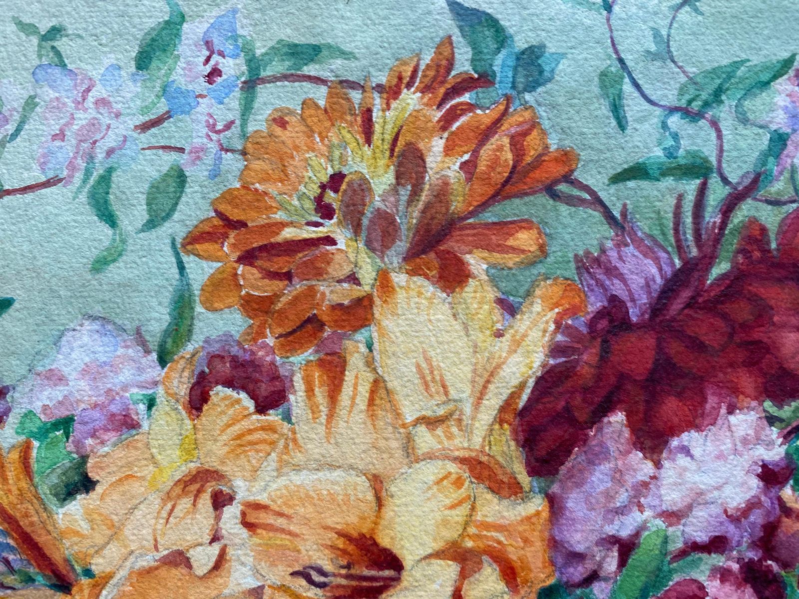 Unknown Early 1900's French Impressionist Signed Flower Watercolour By Marie Carreau Circa 1900s photo Art