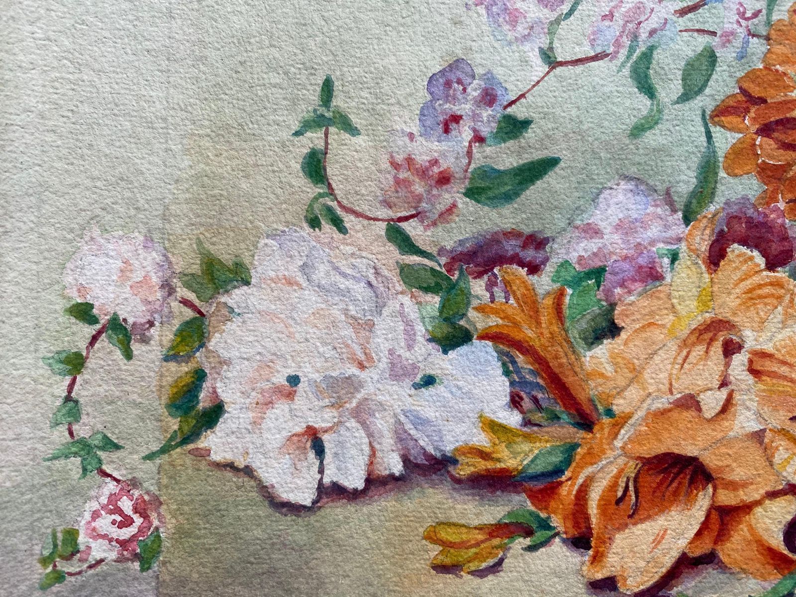 Unknown Early 1900's French Impressionist Signed Flower Watercolour By Marie Carreau Circa 1900s photo 200.0