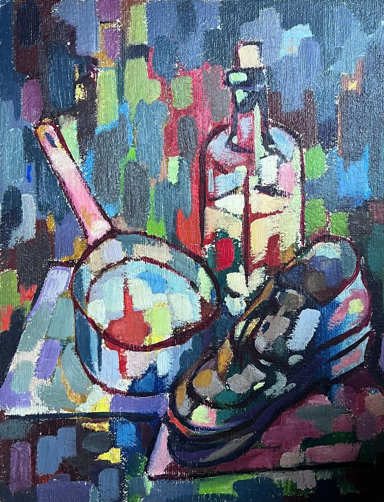 Raymond Guidot 20th Century French Cubist Abstract Still Life Objects Painting