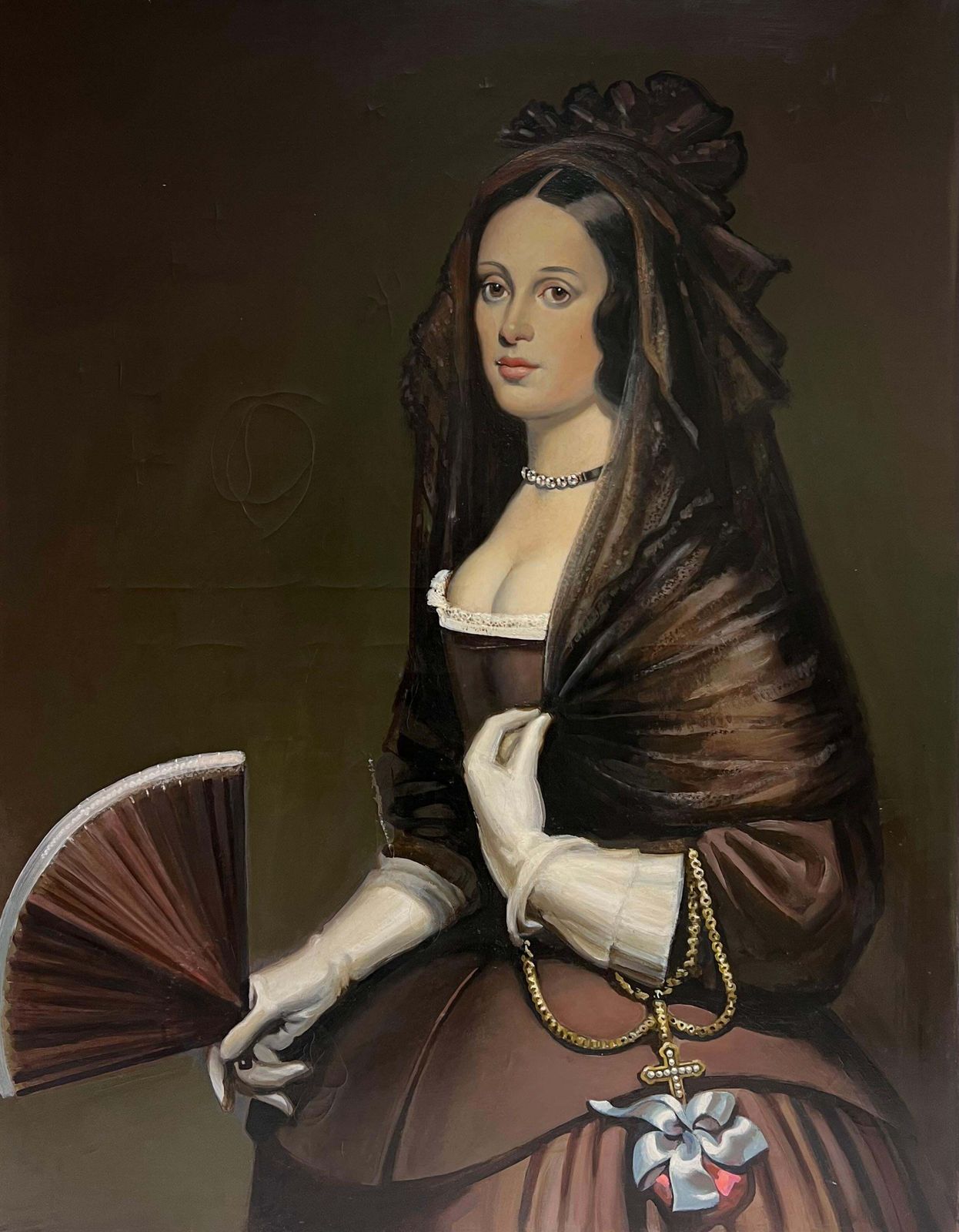 Fine Large Oil Painting Portrait Of The Lady With The Fan Diego Velazquez