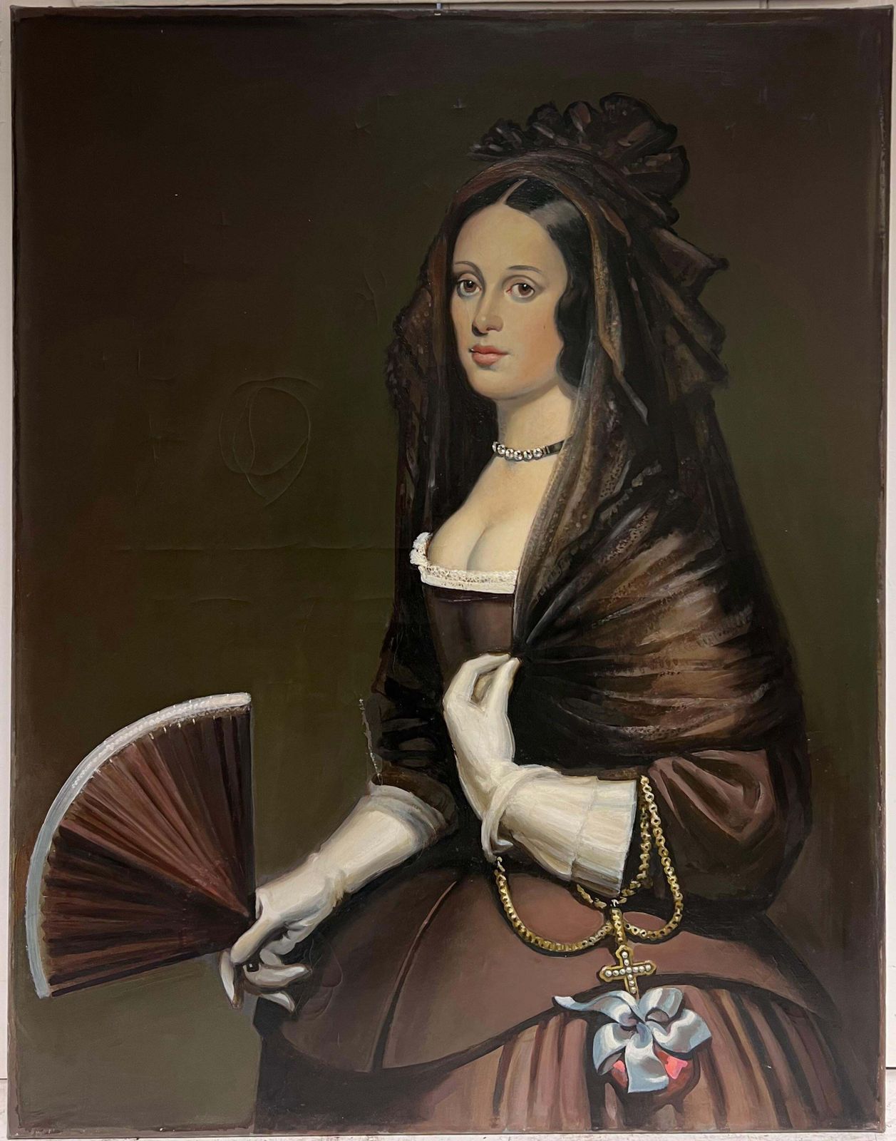 Fine Large Oil Painting Portrait Of The Lady With The Fan Diego Velazquez photo furniture