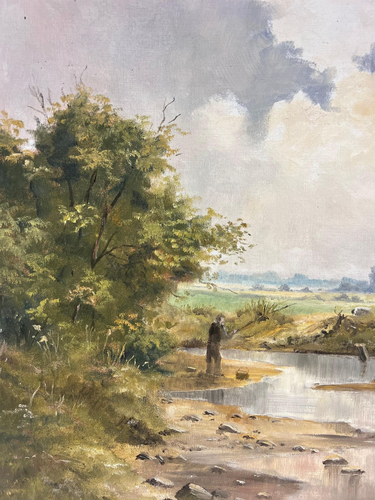 Fishing In The Yorkshire Dales British Impressionist Oil Painting 20th C photo for sale