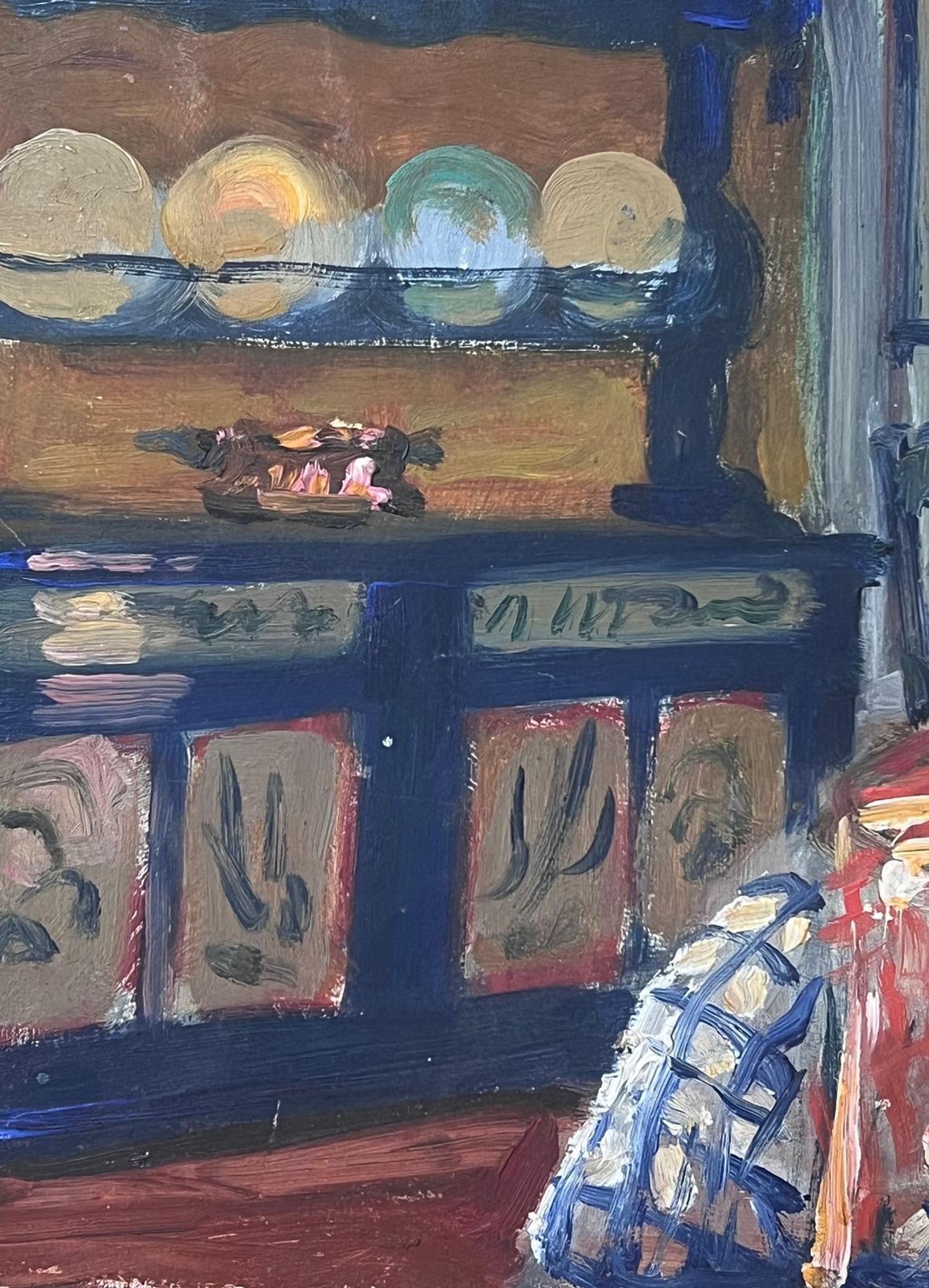 French School 1930's French Post Impressionist Oil Lady Seated Kitchen Table Interior Dresser 1930's photo furniture