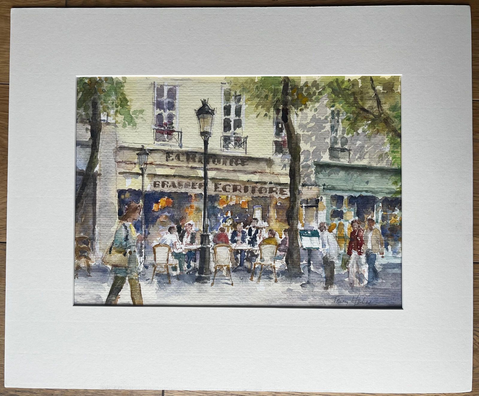 Anthony Herbert Parisian Street Café Scene With Diners And Trees Original City Watercolour photo furniture