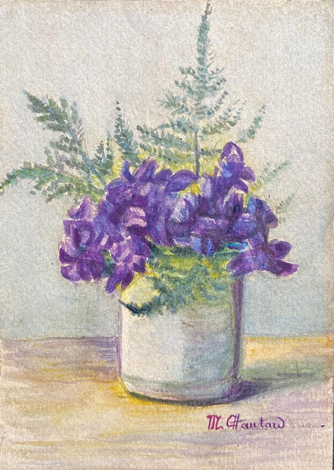 Unknown Early 1900's French Impressionist Signed Flower Watercolour By Marie Carreau Circa 1900s photo furniture