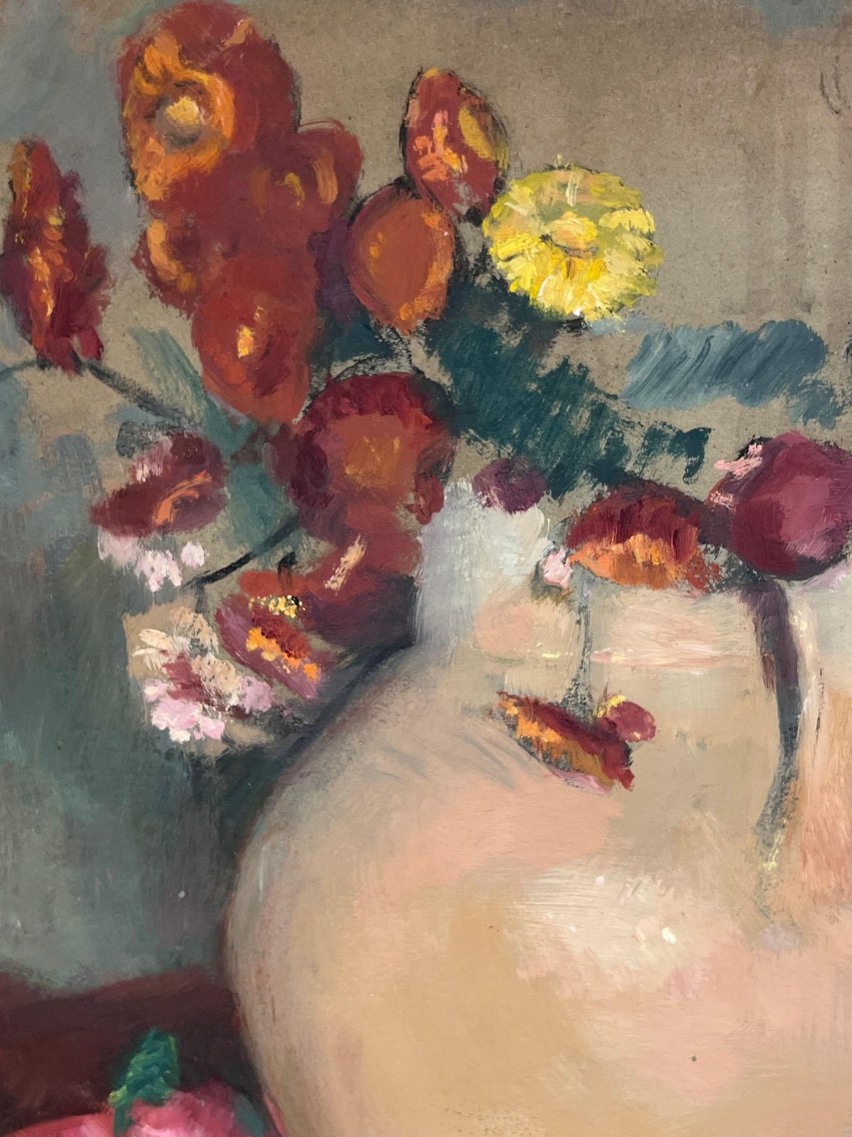 Cécile Hertz Eyrolles (1875 1974) 1930's French Post Impressionist Oil Still Life Flowers In Earthen Vase photo for sale