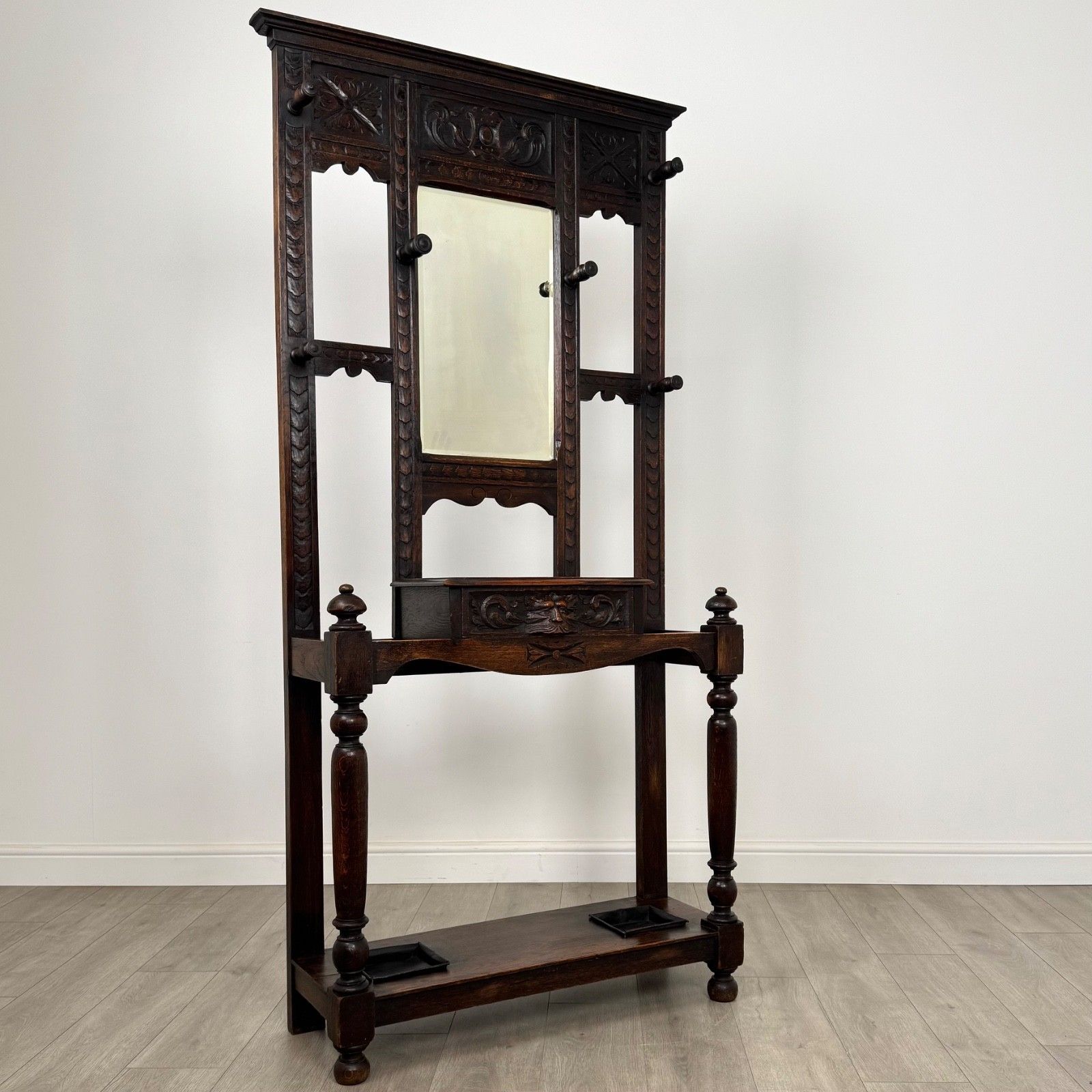 Antique 19th Century Carved Oak Green Man Hall Stand photo vintage