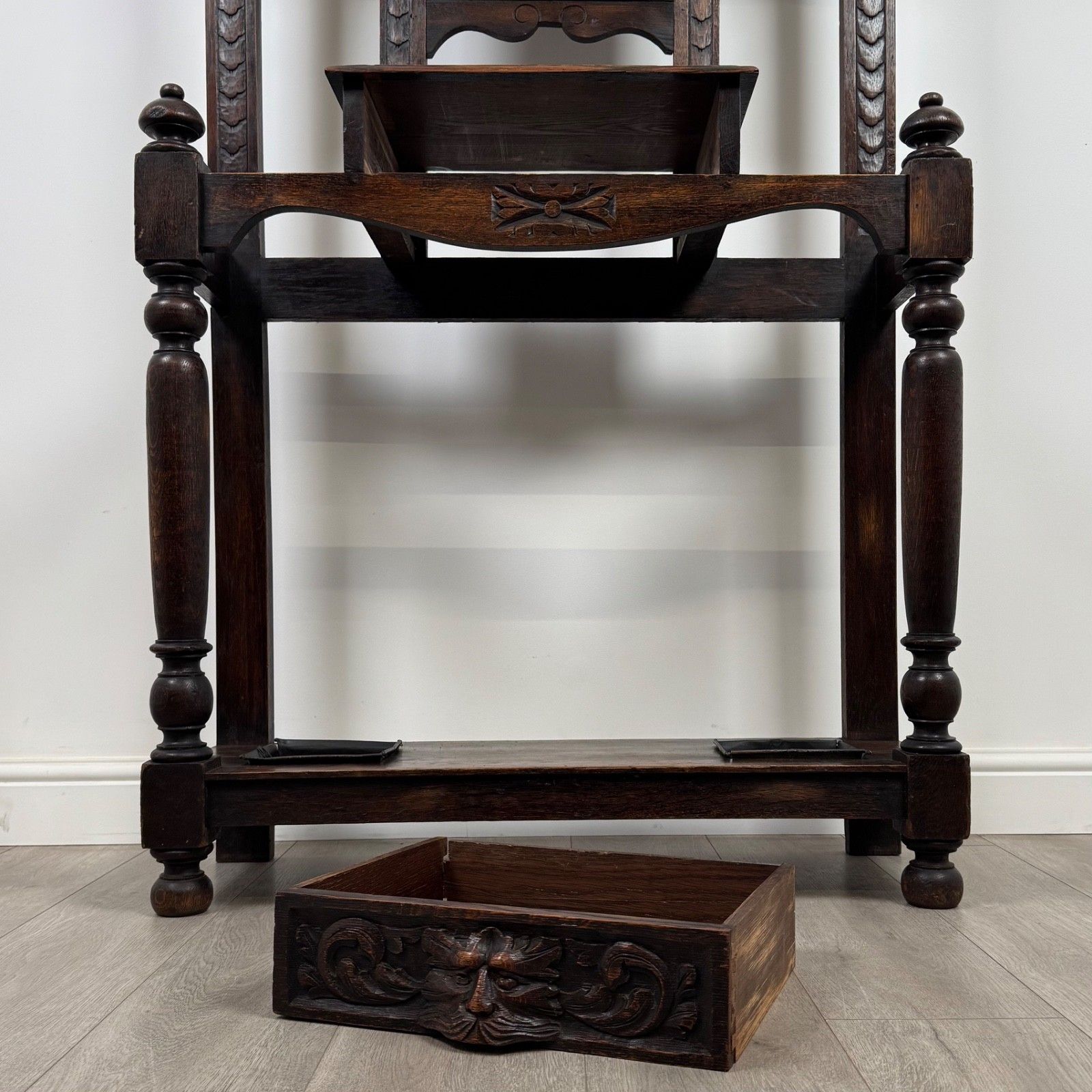 photo for sale Antique 19th Century Carved Oak Green Man Hall Stand