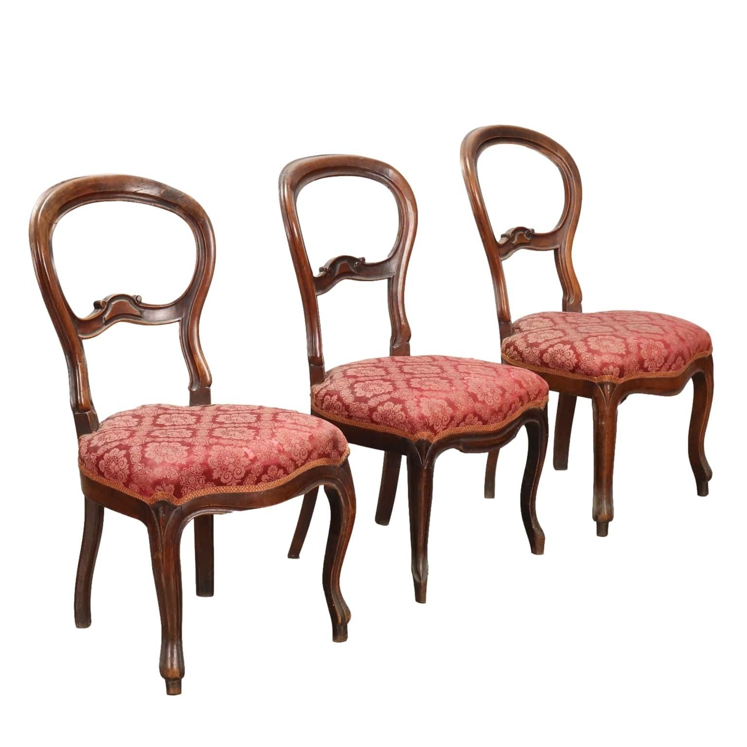 Group Of 3 Antique Louis Philippe Chairs Walnut Italy XIX Century