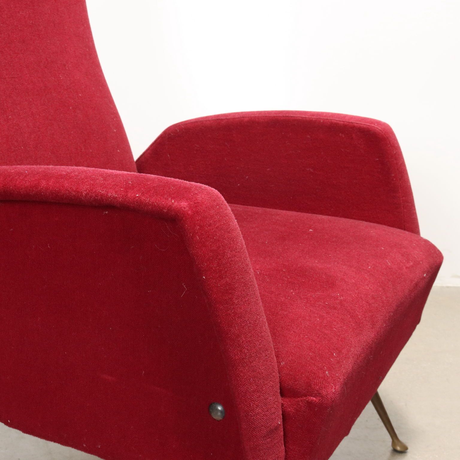 Vintage Armchairs Red Fabric Foam Brass Italy 1950s photo 1140.0