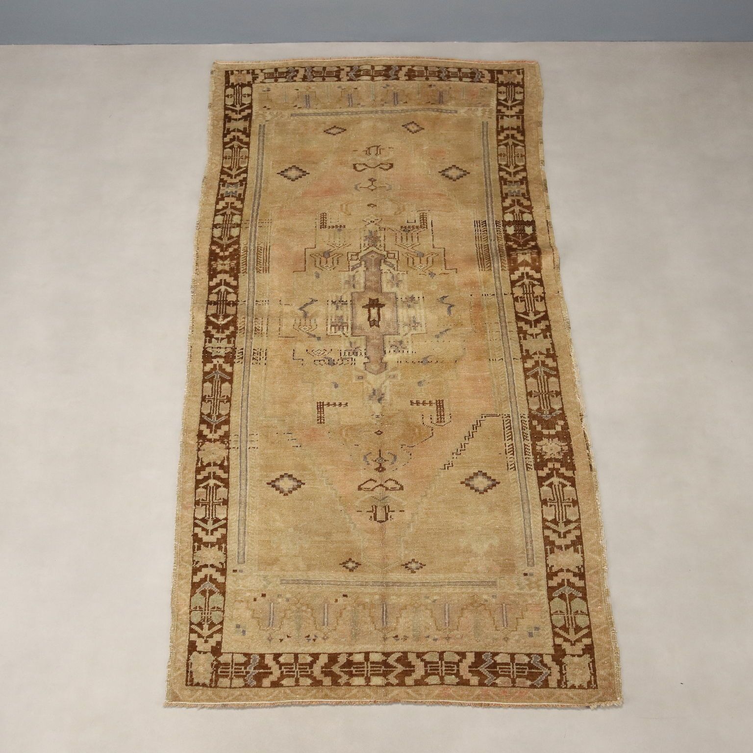 Antique Kazak Carpet Wool Thin Knot Handmade 90 X 44 In photo for sale