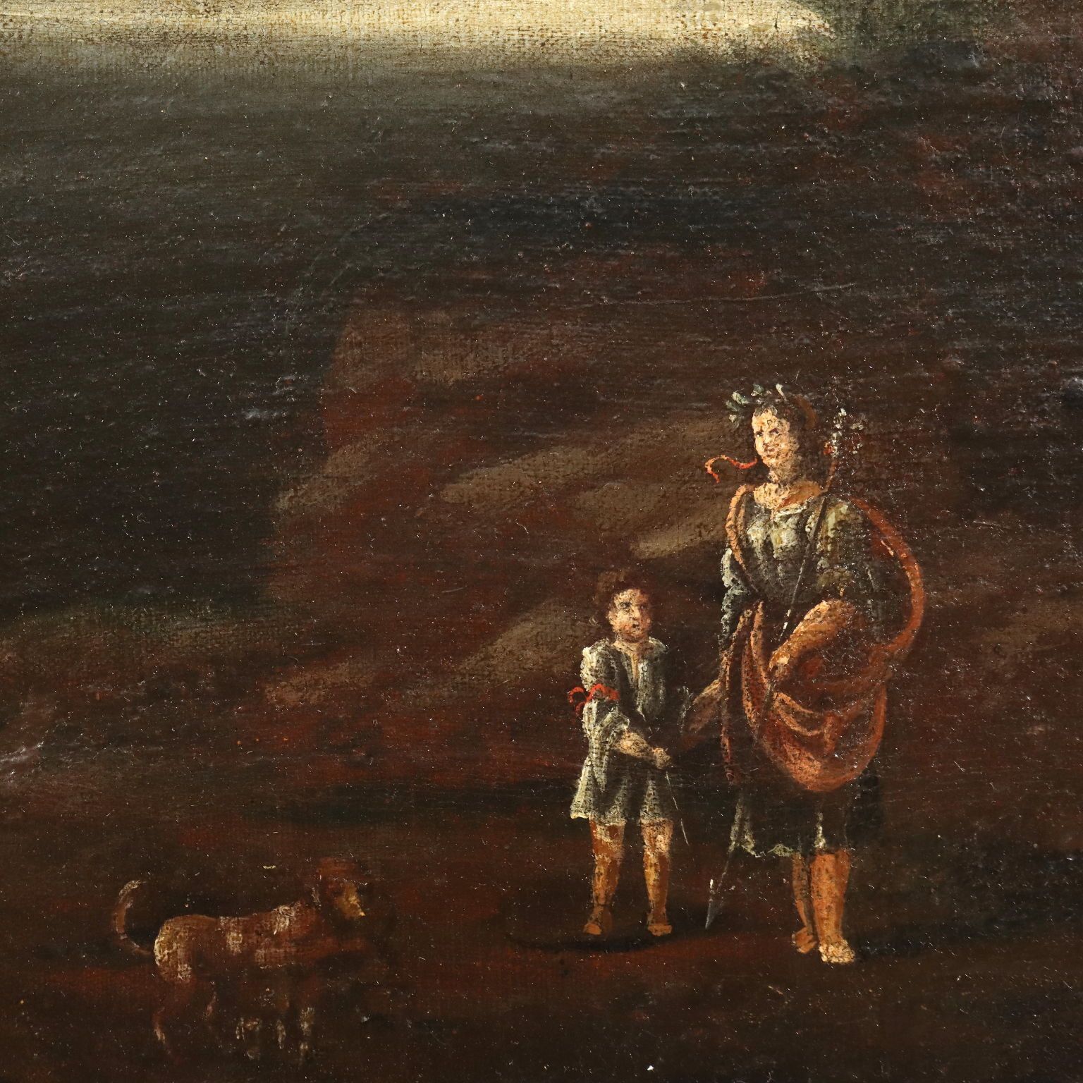 Antique Painting Landscape With Building Oil On Canvas XVIII Century photo Art
