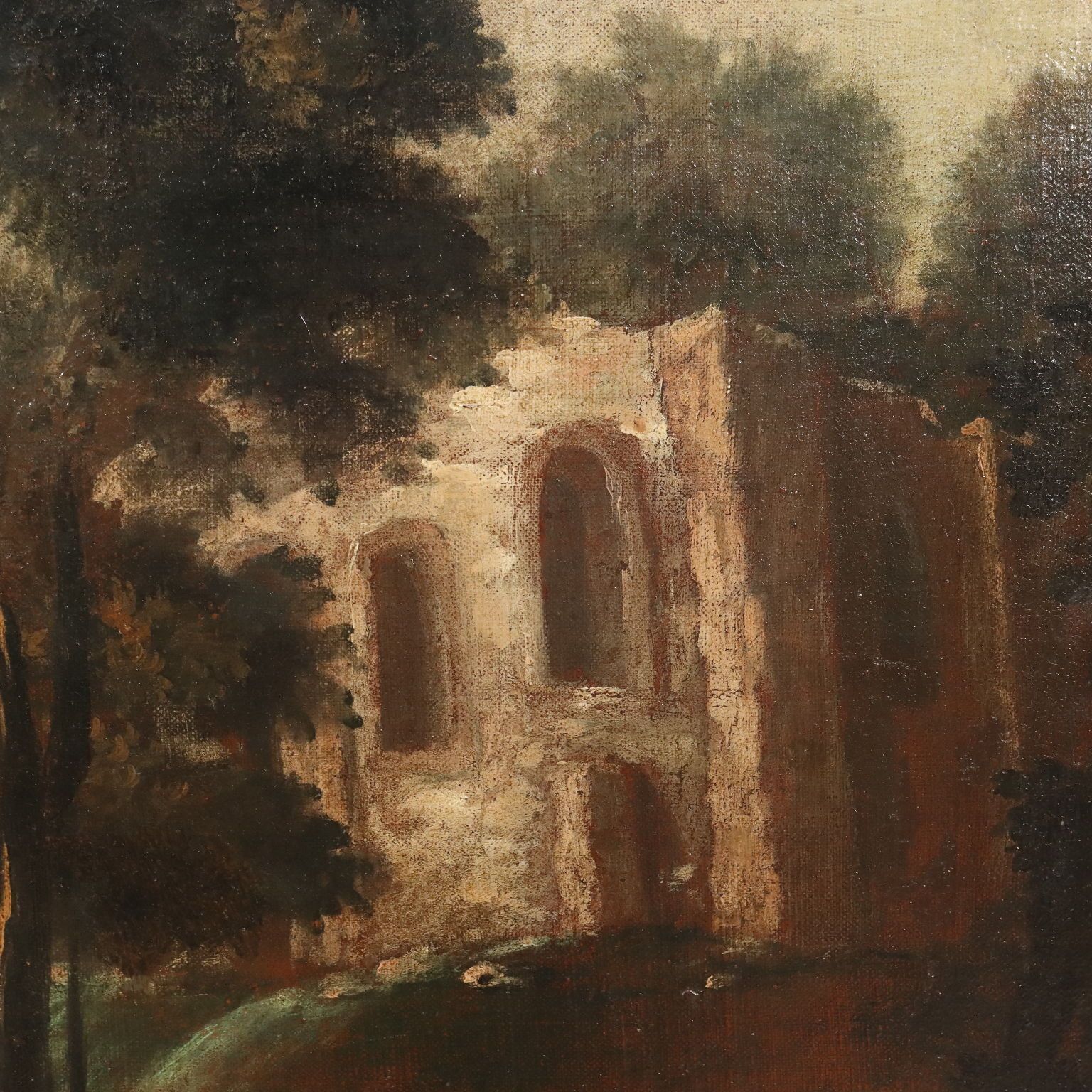 Antique Painting Landscape With Building Oil On Canvas XVIII Century photo buy