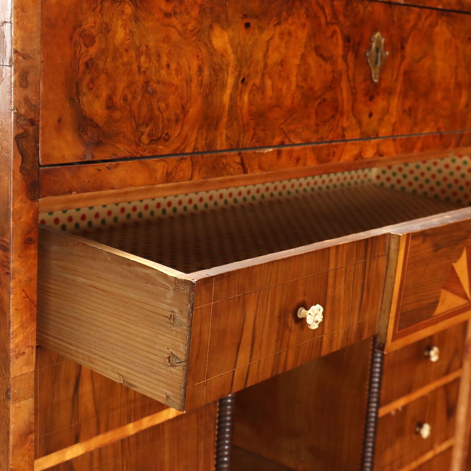 Antique Biedermeier Secretaire Feather Walnut Burl Austria XIX Century photo Furniture