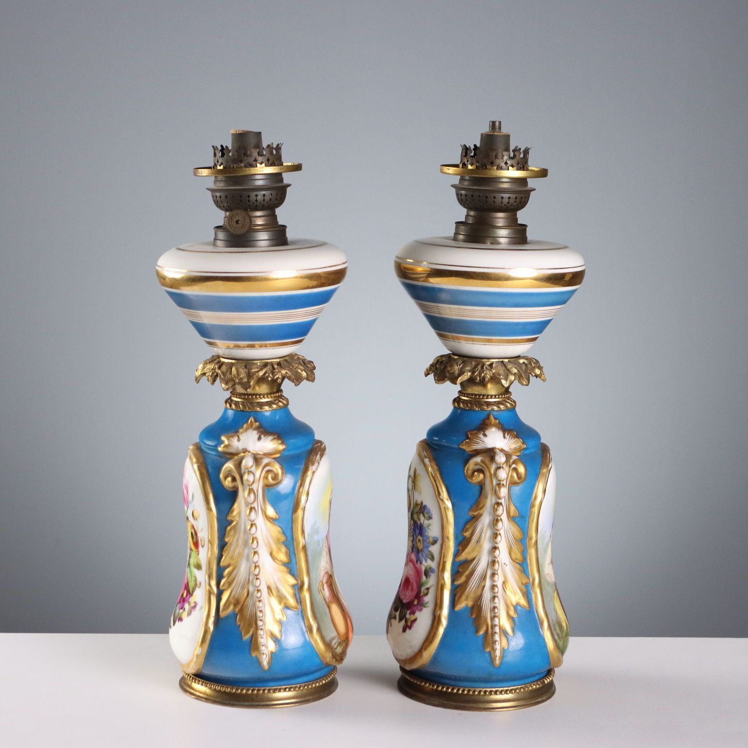 Antique Lamps Painted Ceramic Bronze Europe XIX Century photo vintage