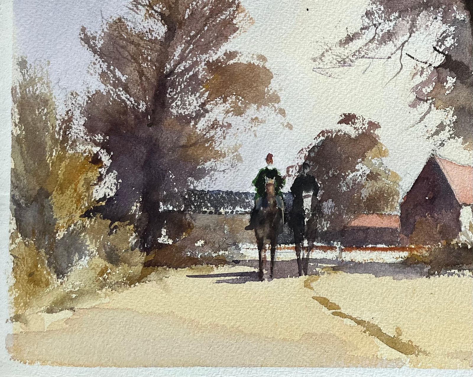 Anthony Avery British Impressionist Watercolor Of Horse Riders On A Country Lane photo for sale