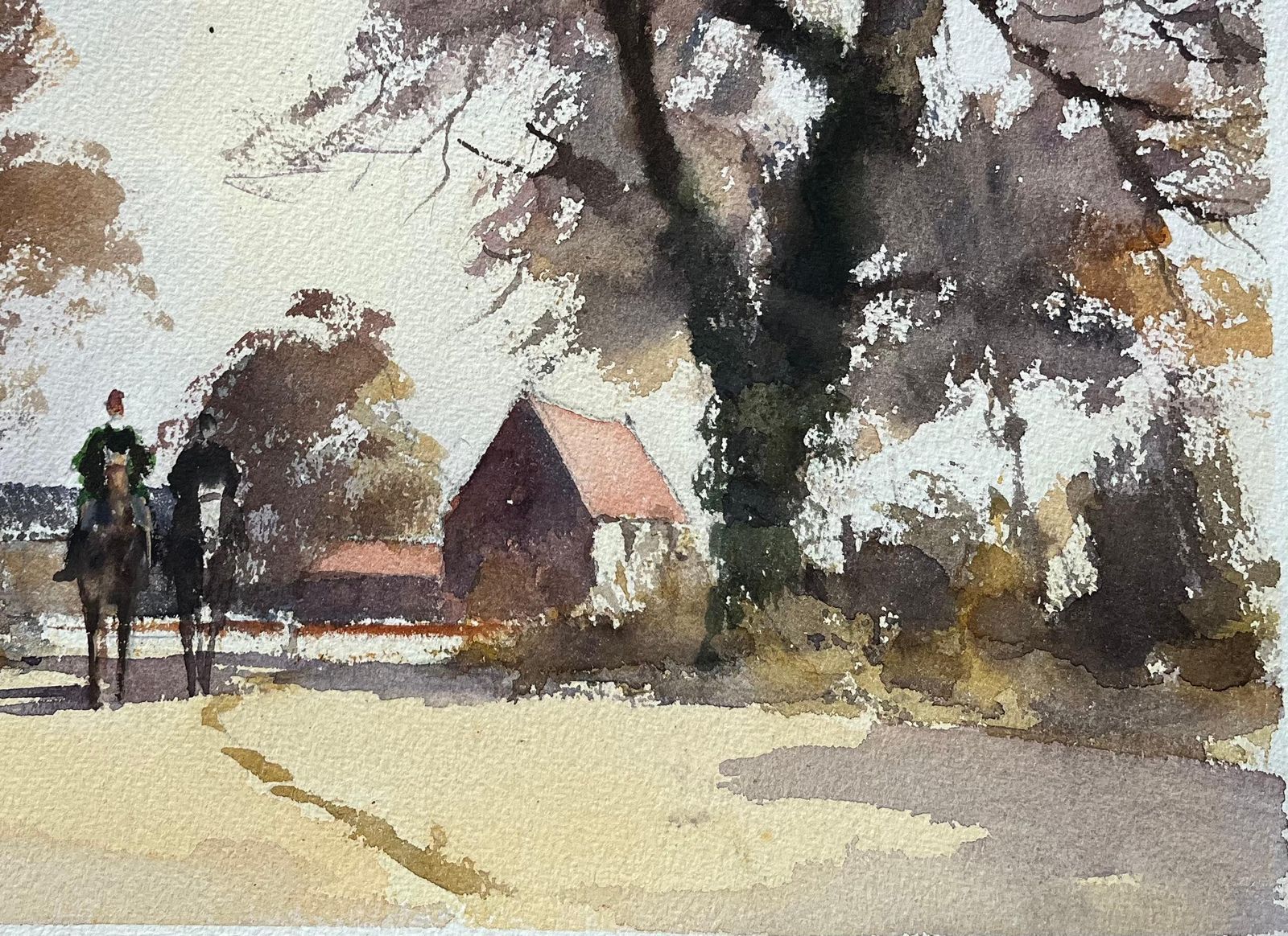 Anthony Avery British Impressionist Watercolor Of Horse Riders On A Country Lane photo vinterior