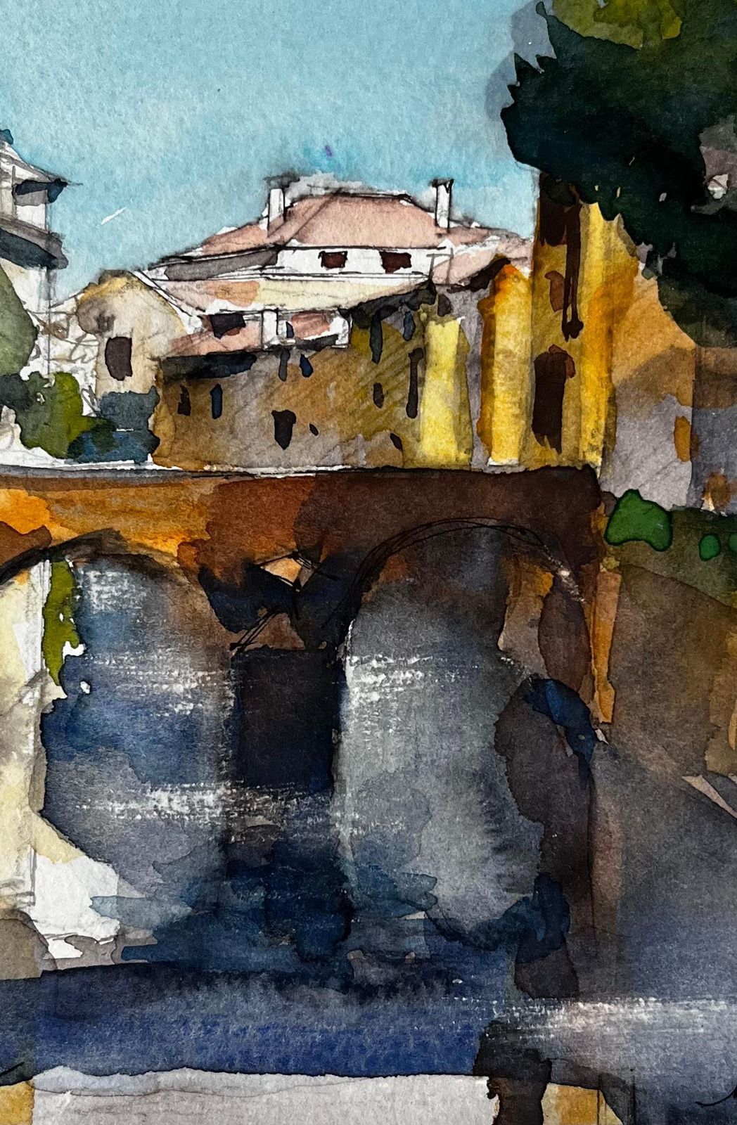 Pierre Neveu Provence Stone Bridge Village Scene Watercolour French Post Impressionist photo buy