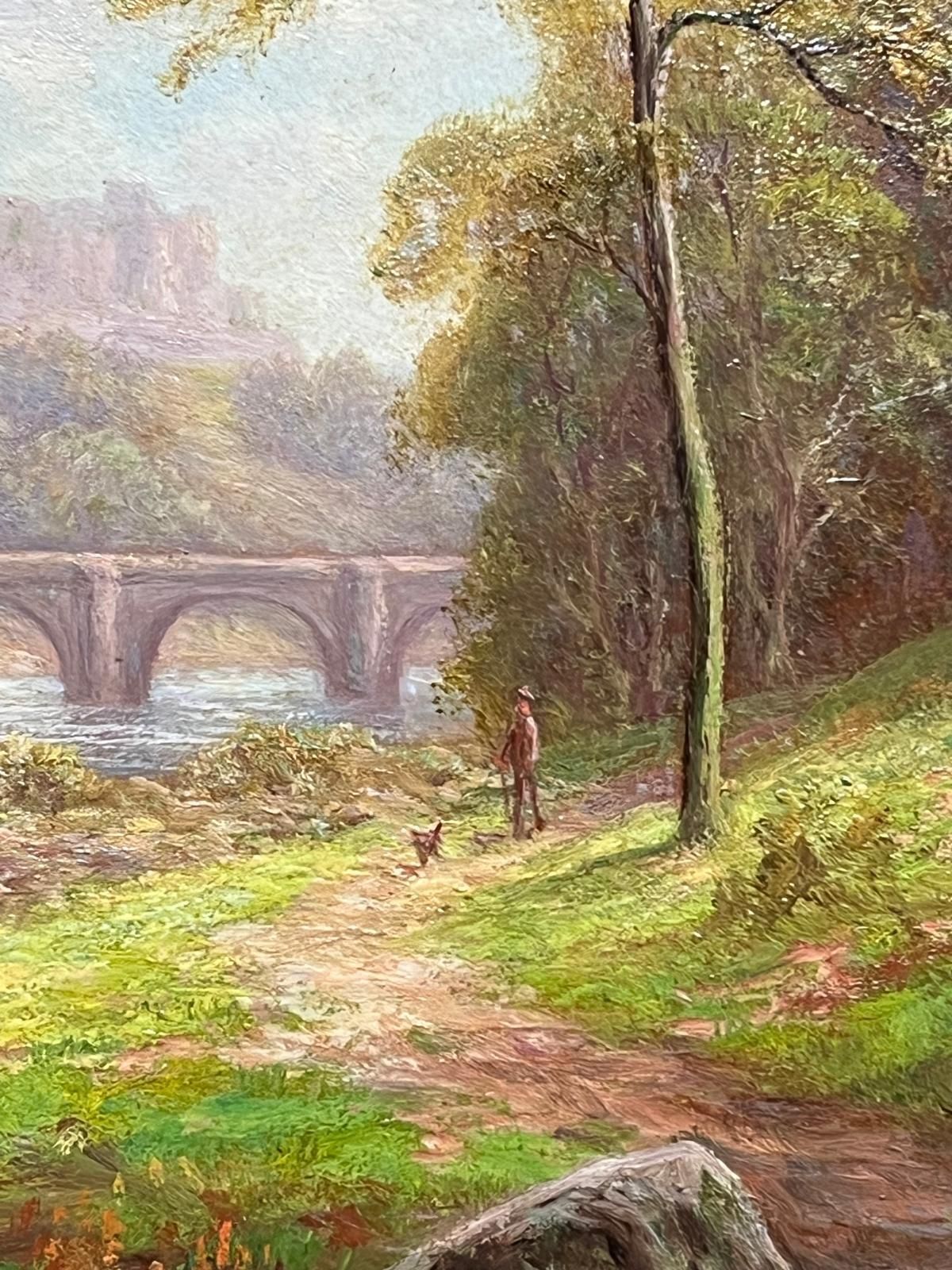 Everett W Mellor Antique English Oil Tranquil Riverside Landscape Richmond Castle Yorkshire photo buy