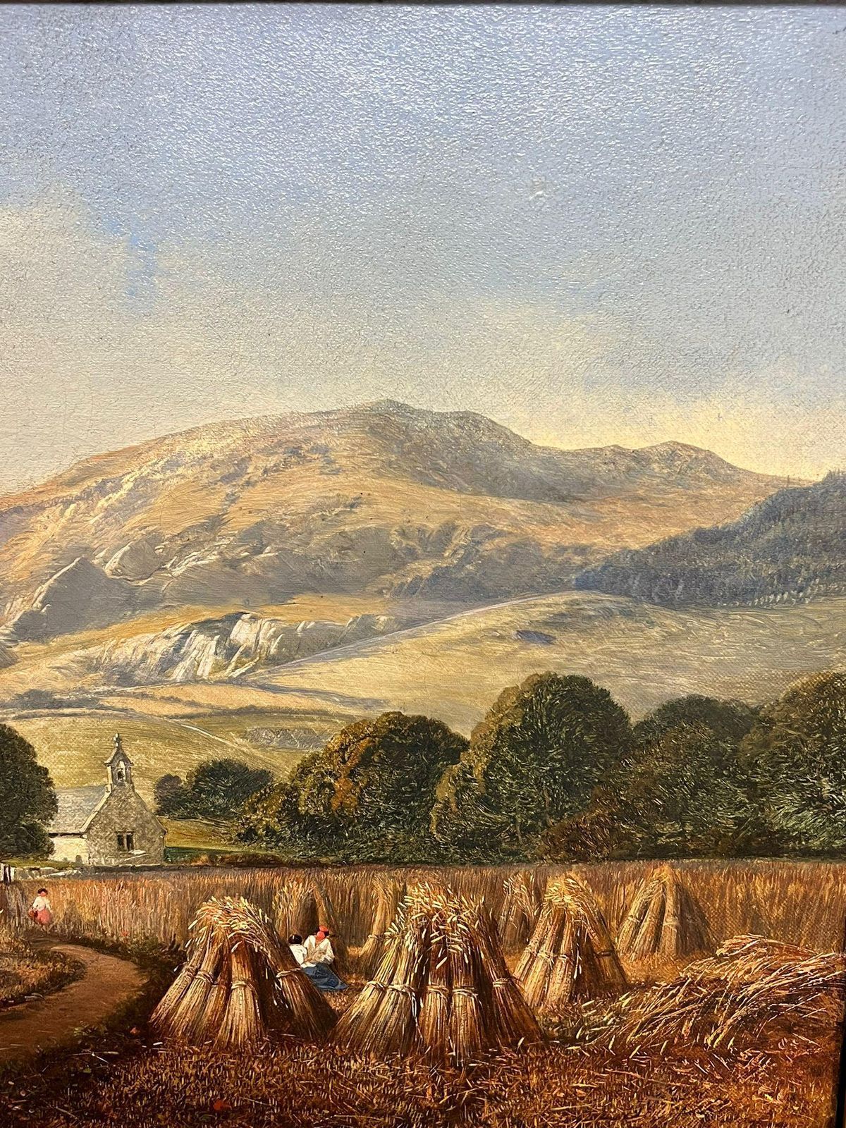 English Victorian Oil Early 19th Century Welsh Oil Painting Harvest Time Loading Haycart Mountains photo Art