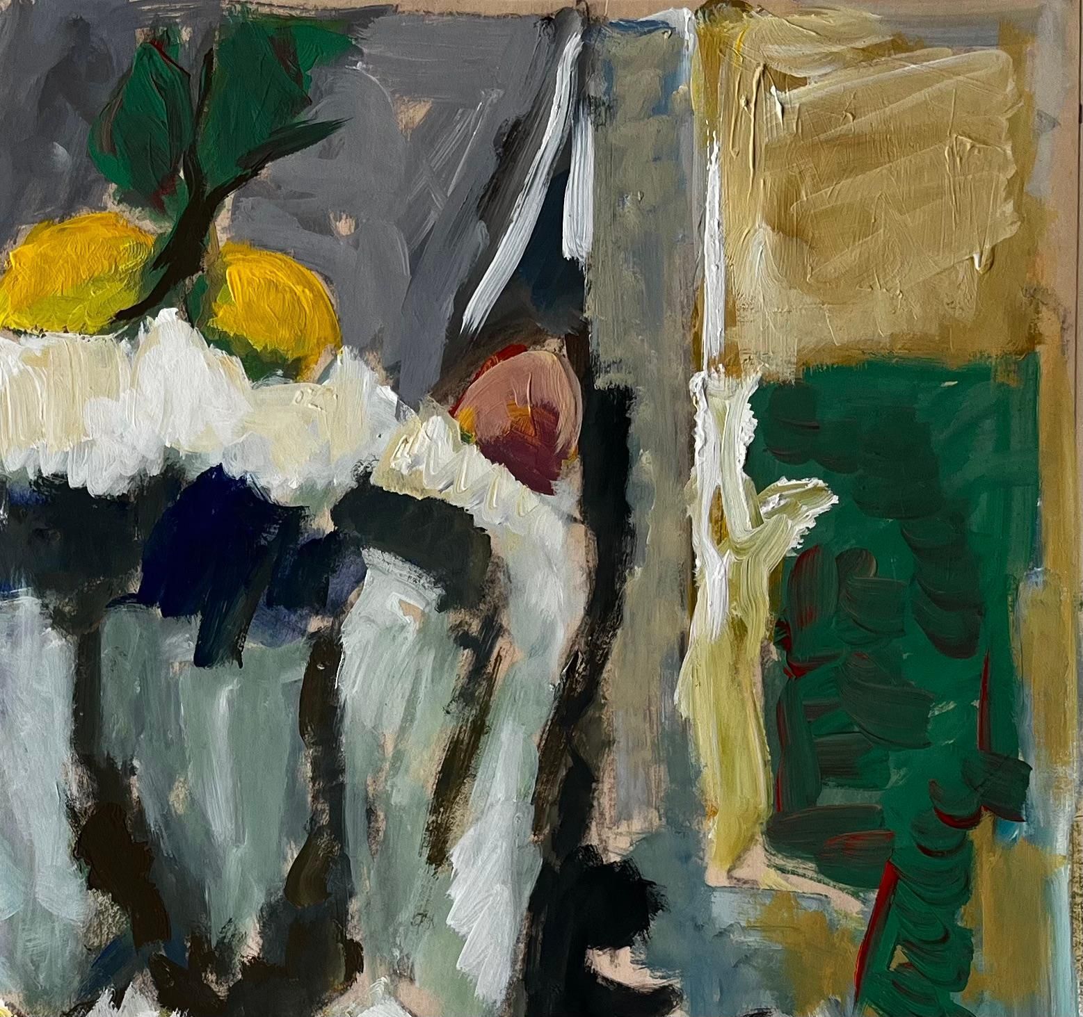 Guy Nicod Still Life With Lemons Chestnuts And Yellow Jug French Modernist Gouache photo Art