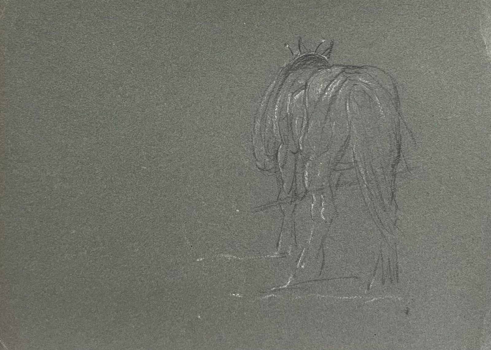John Rabone Harvey British Chalk Pencil Sketch Of Horse Tacked Up From Behind 1966