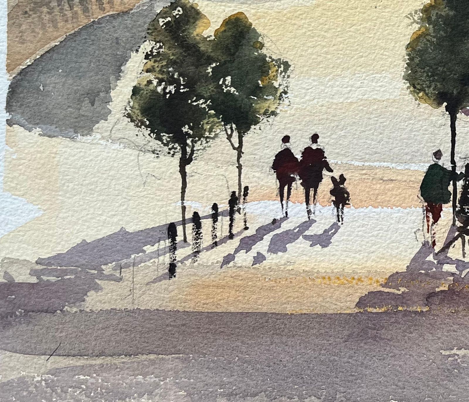 Anthony Avery British Impressionist Watercolor Of A Figures Taking A Riverside Walk At Sunset photo Art