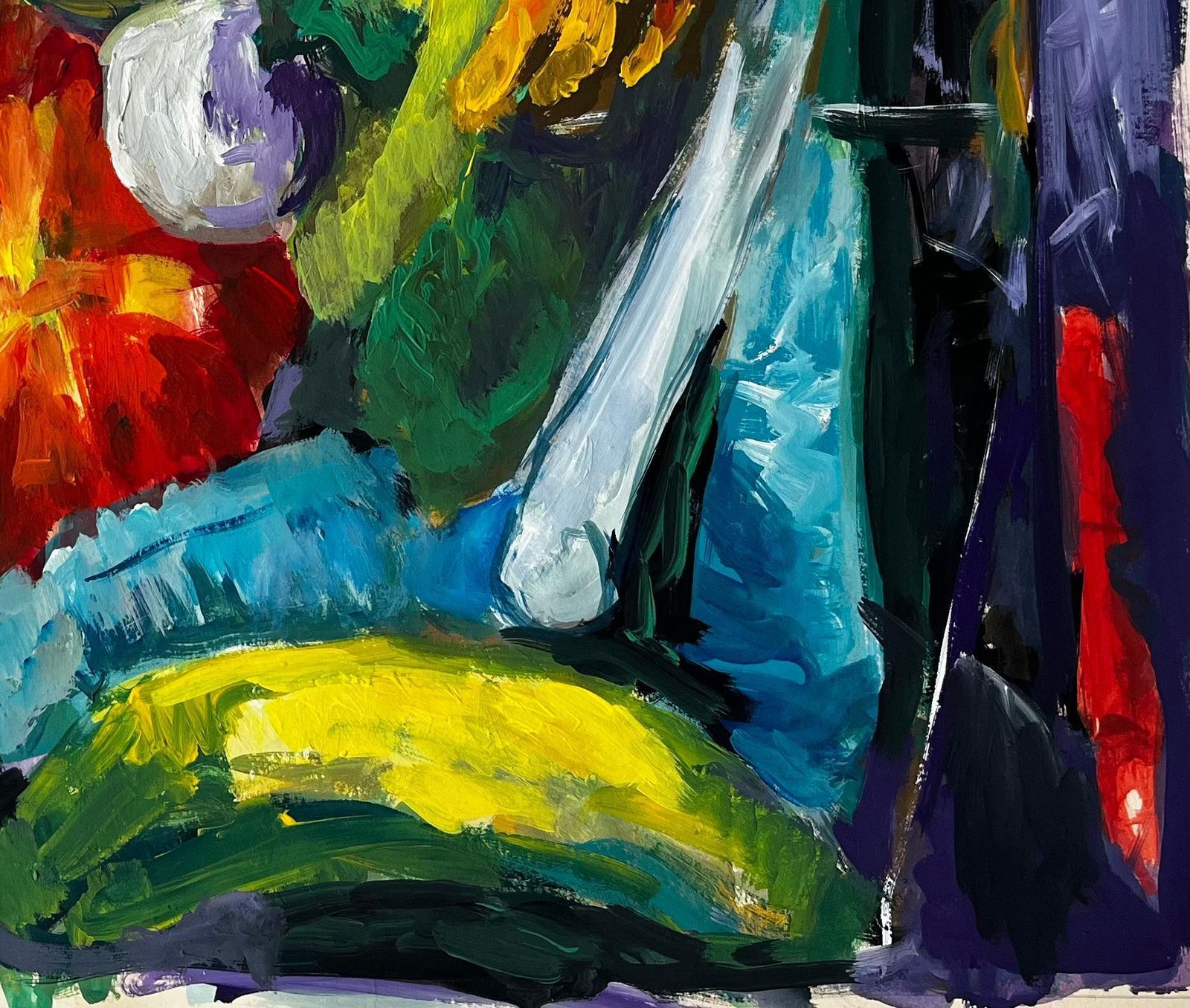 Guy Nicod Vibrant Still Life With Bananas Pumpkin And Leeks French Modernist Gouache photo Art