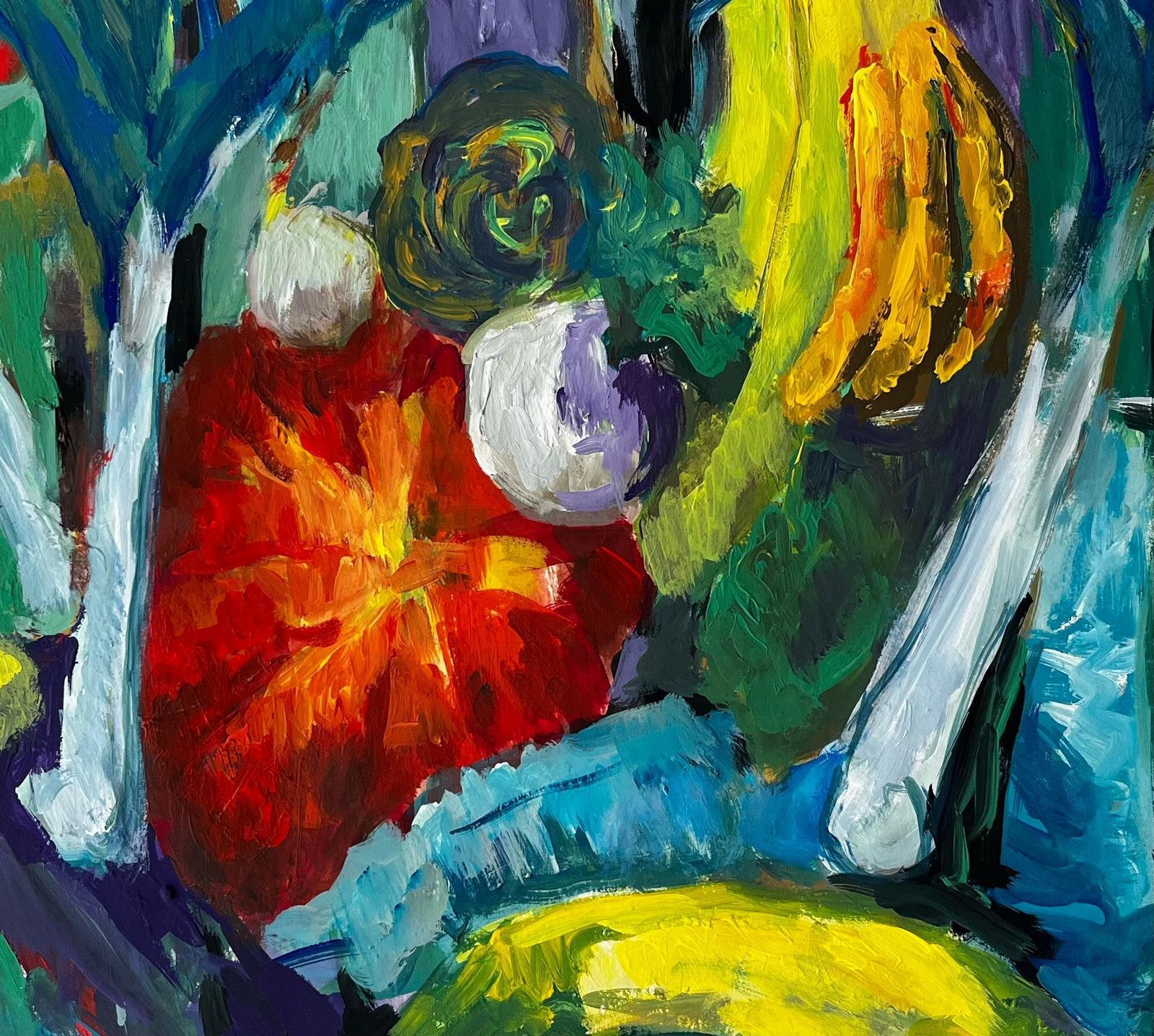 Guy Nicod Vibrant Still Life With Bananas Pumpkin And Leeks French Modernist Gouache photo buy