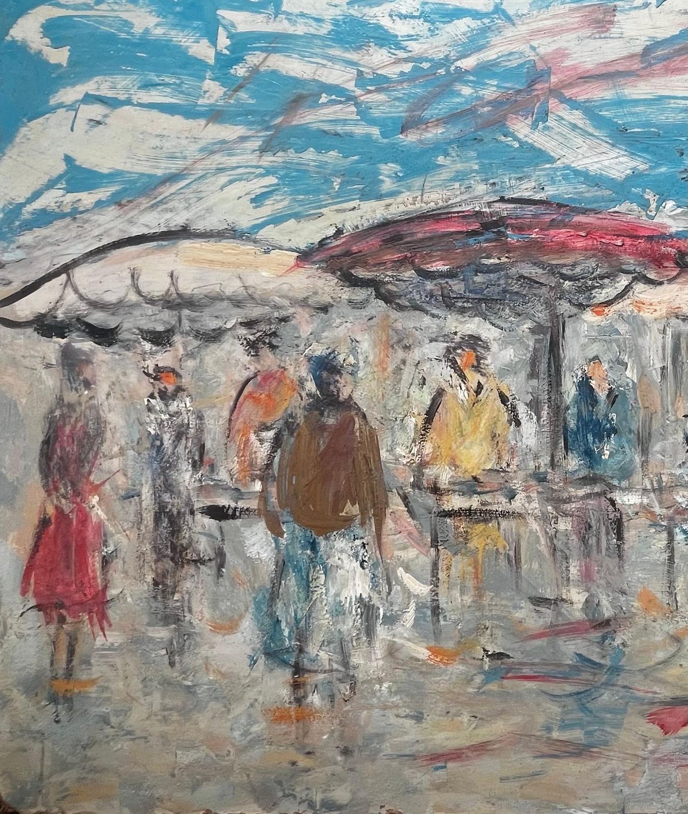 Fanch Lel French Outdoor Market Scene With Figures And Parasols By Fanch Lel  3 photo Art