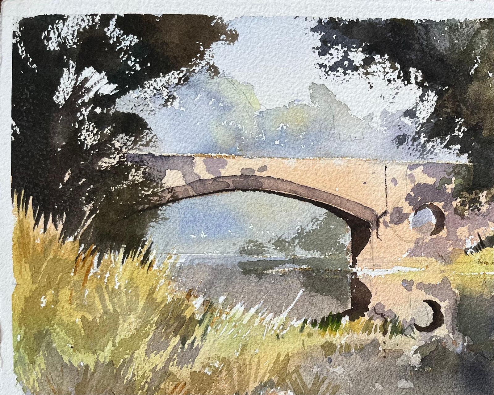 Anthony Avery British Impressionist Watercolor Of A Stone Bridge Over A Tranquil River photo vinterior
