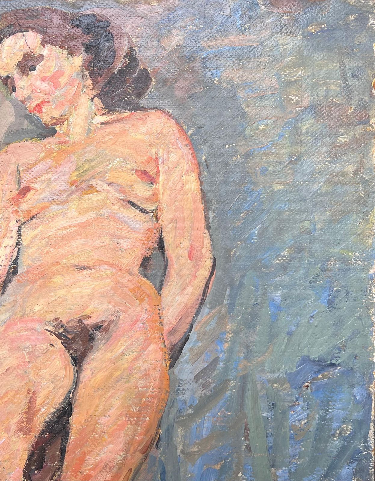 Suzanne Dinkes Nude Portrait Of A Lady Posed On Stall Mid Century French Impressionist Painting 1950's photo buy