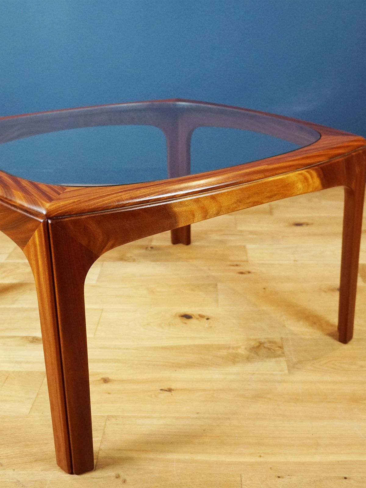 1970s G Plan Afromosia Coffee Table With Sculpted Square Frame And Glass Top photo vinterior