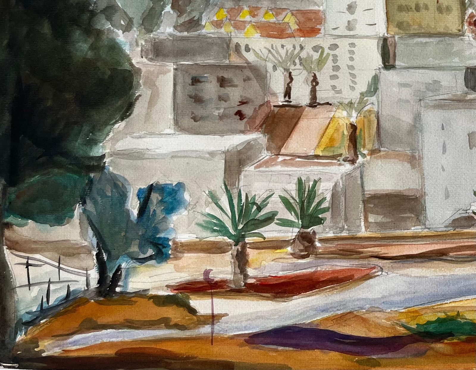 Guy Nicod Cityscape With Palm Trees And Modernist Architecture Gouache French Landscape photo 540.0