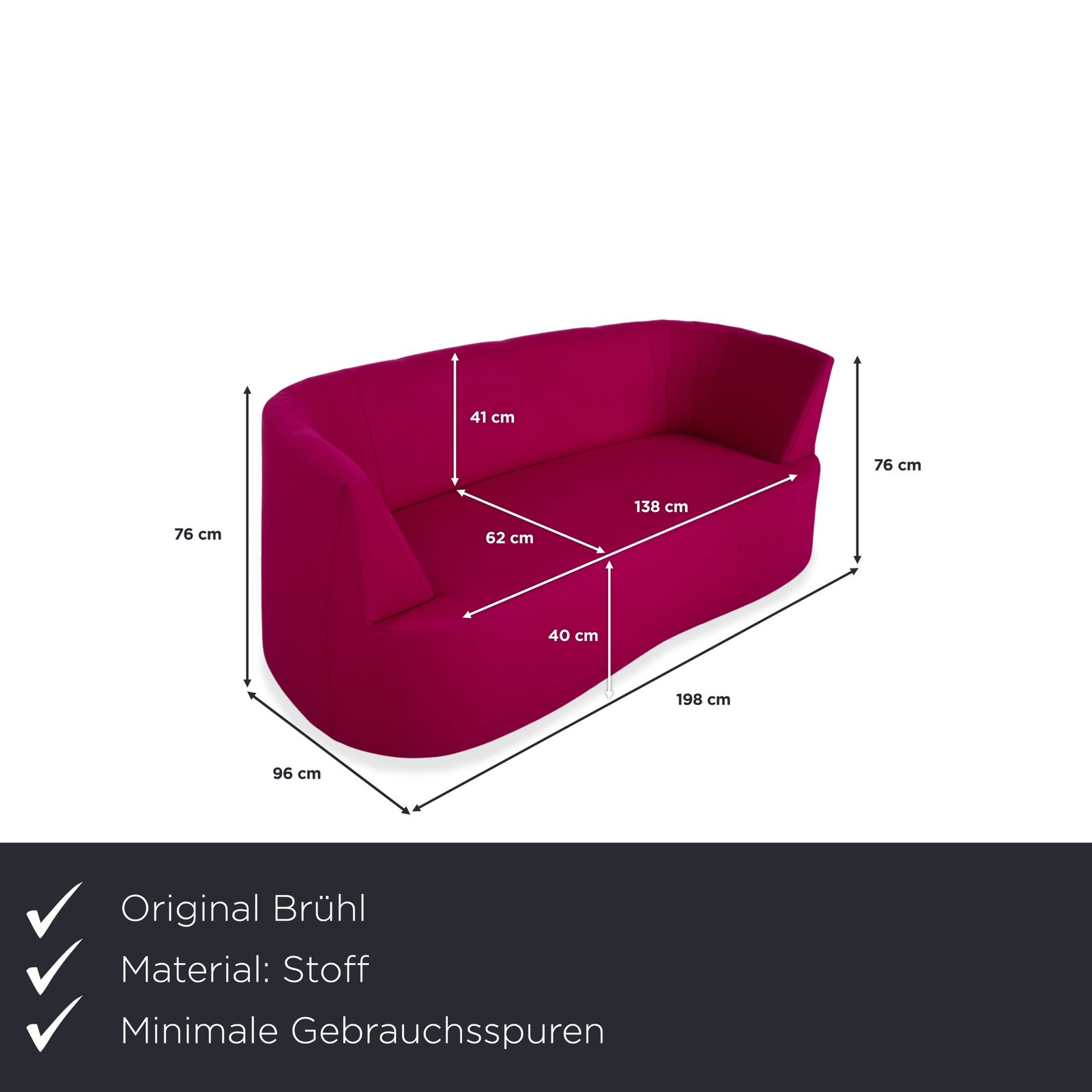 Brühl Powder Fabric Two Seater Pink Magenta Sofa photo furniture