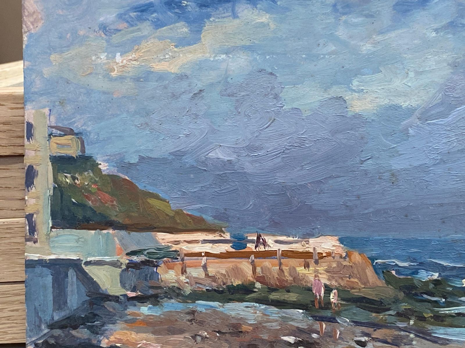 Unknown California Beach Scene By French Impressionist Artist  Signed Oil Coastal Scene 20th Century photo furniture