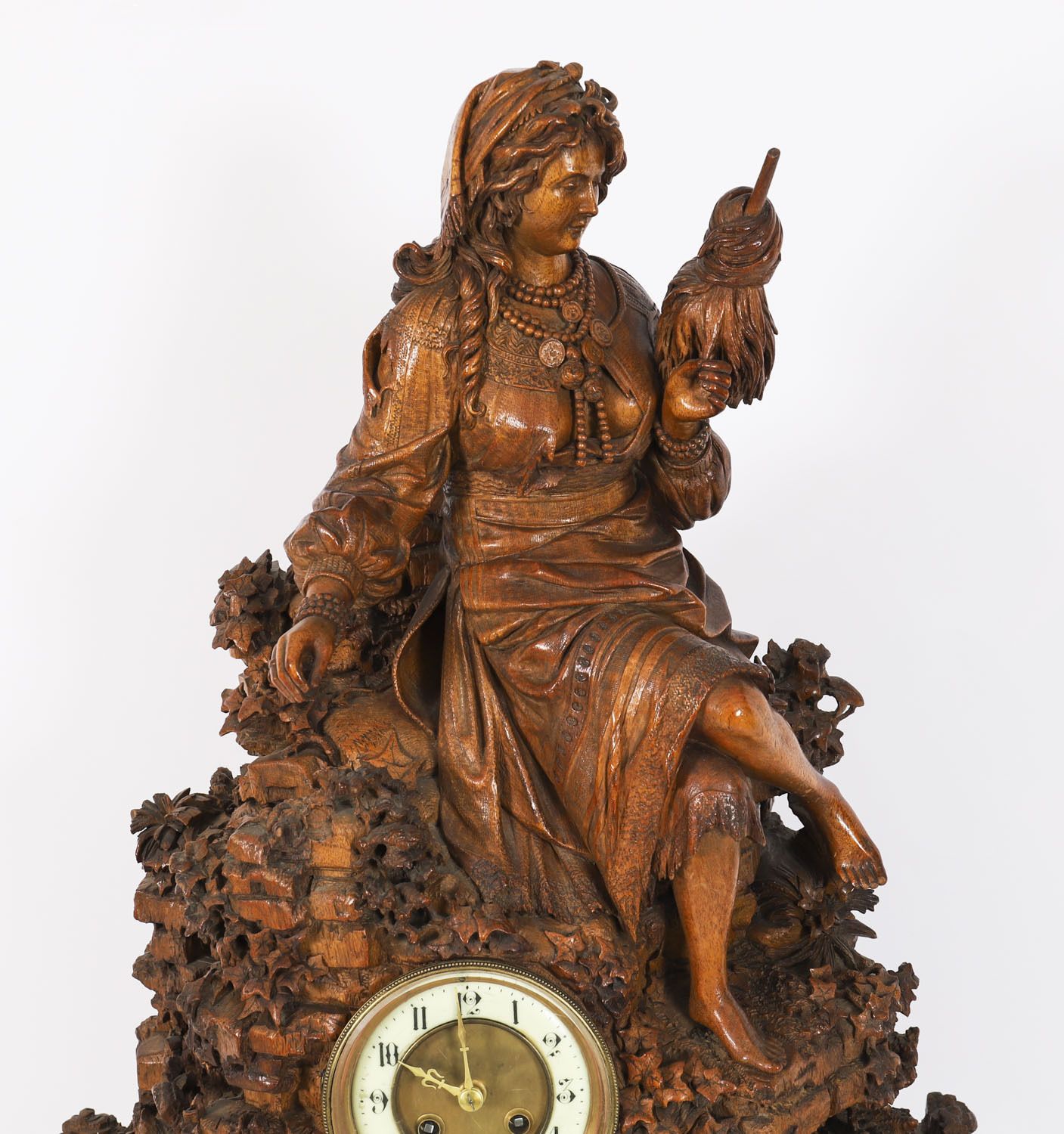 Antique Swiss 'Black Forest' Carved Linden Wood Clock By Bergen & Co 19th C photo furniture