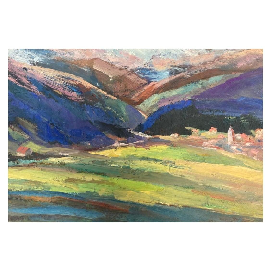Leon Hatot Vintage French Impressionist Oil Purple Provence Hills 1950