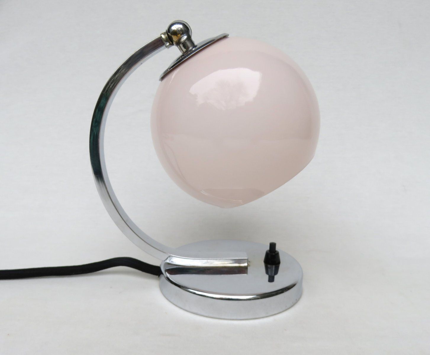 Vintage Art Deco Bedside Lamp In Chrome Plated And Rose Cased Glass, 1920s