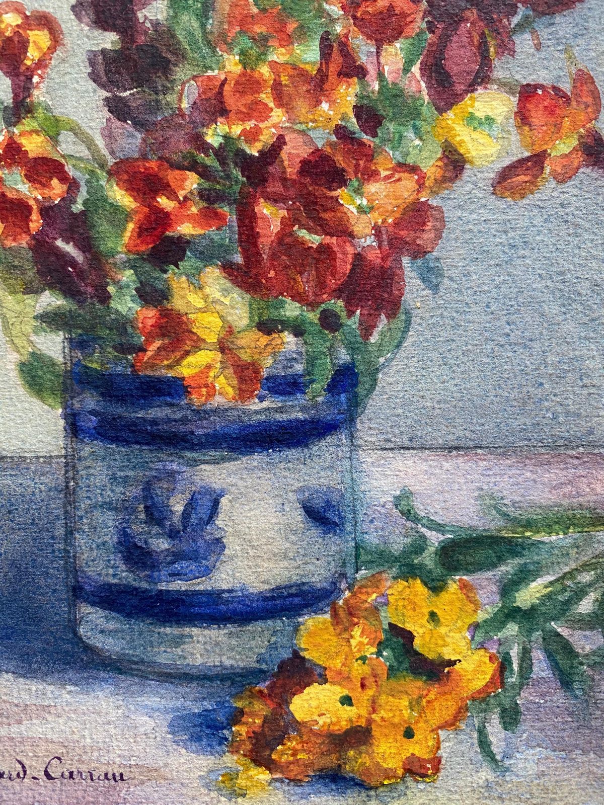 Early 1900's French Impressionist Signed Flower Watercolour By Marie Carreau Circa 1900s photo 190.0