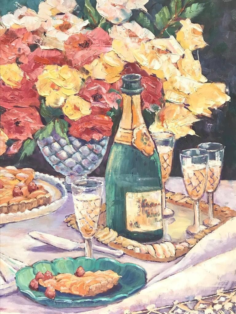 Bright & Colorful French Impressionist Oil Painting  Champagne Picnic 2000 photo furniture