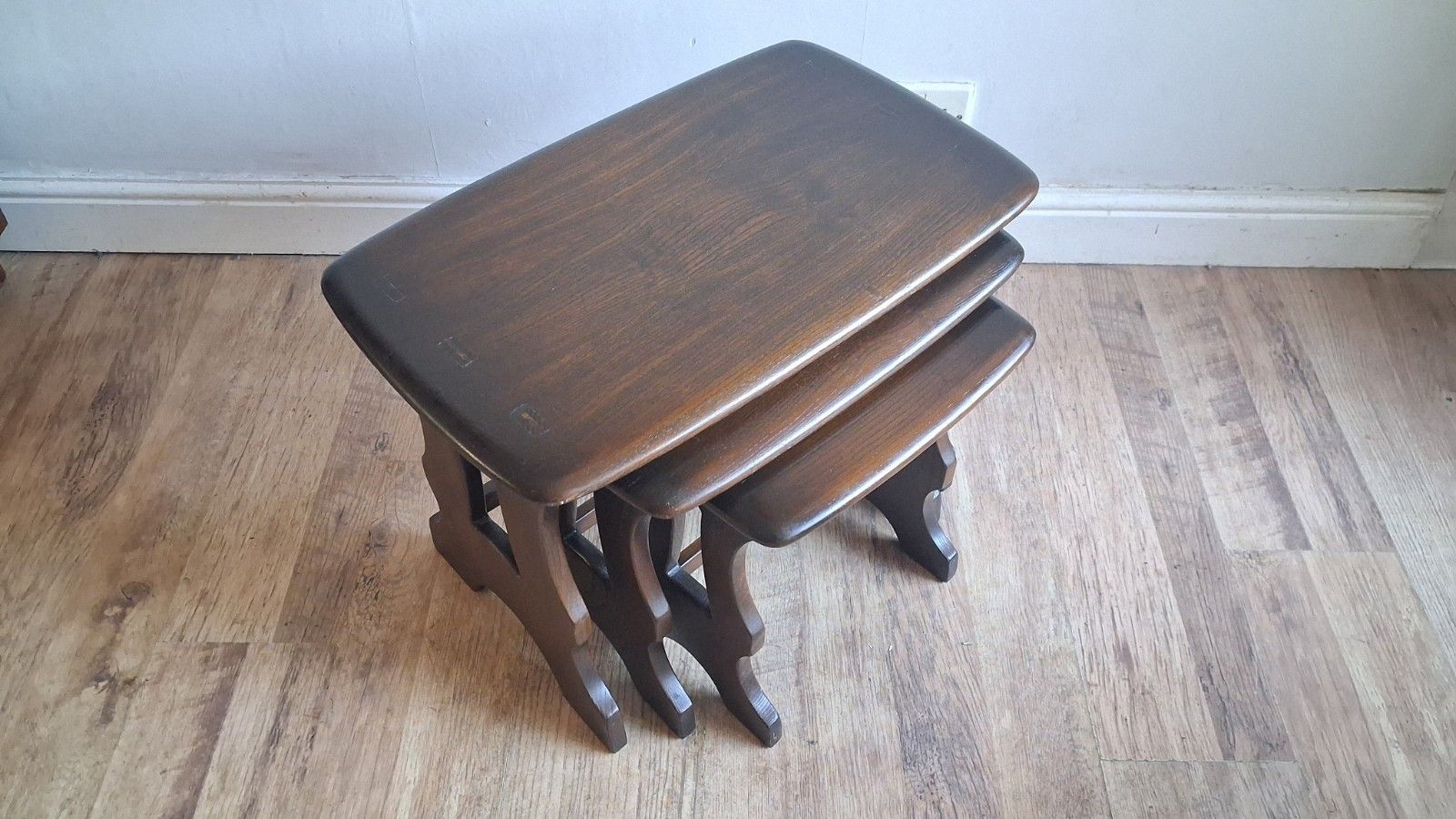 235.0 1960's  Ercol Chantry Mid Century Solid Elm Nest Of Tables photo