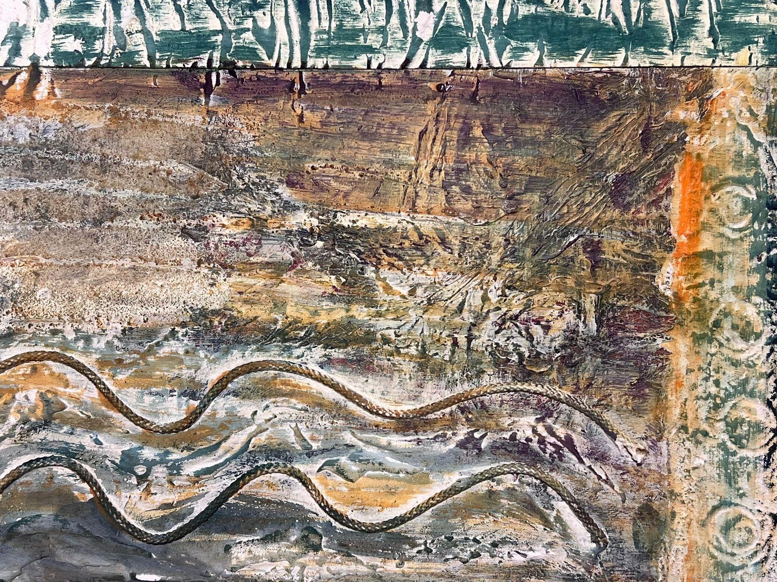 Helen Greenfield Abstract Mixed Media Landscape With Textured Elements And Geometric Forms photo vinterior